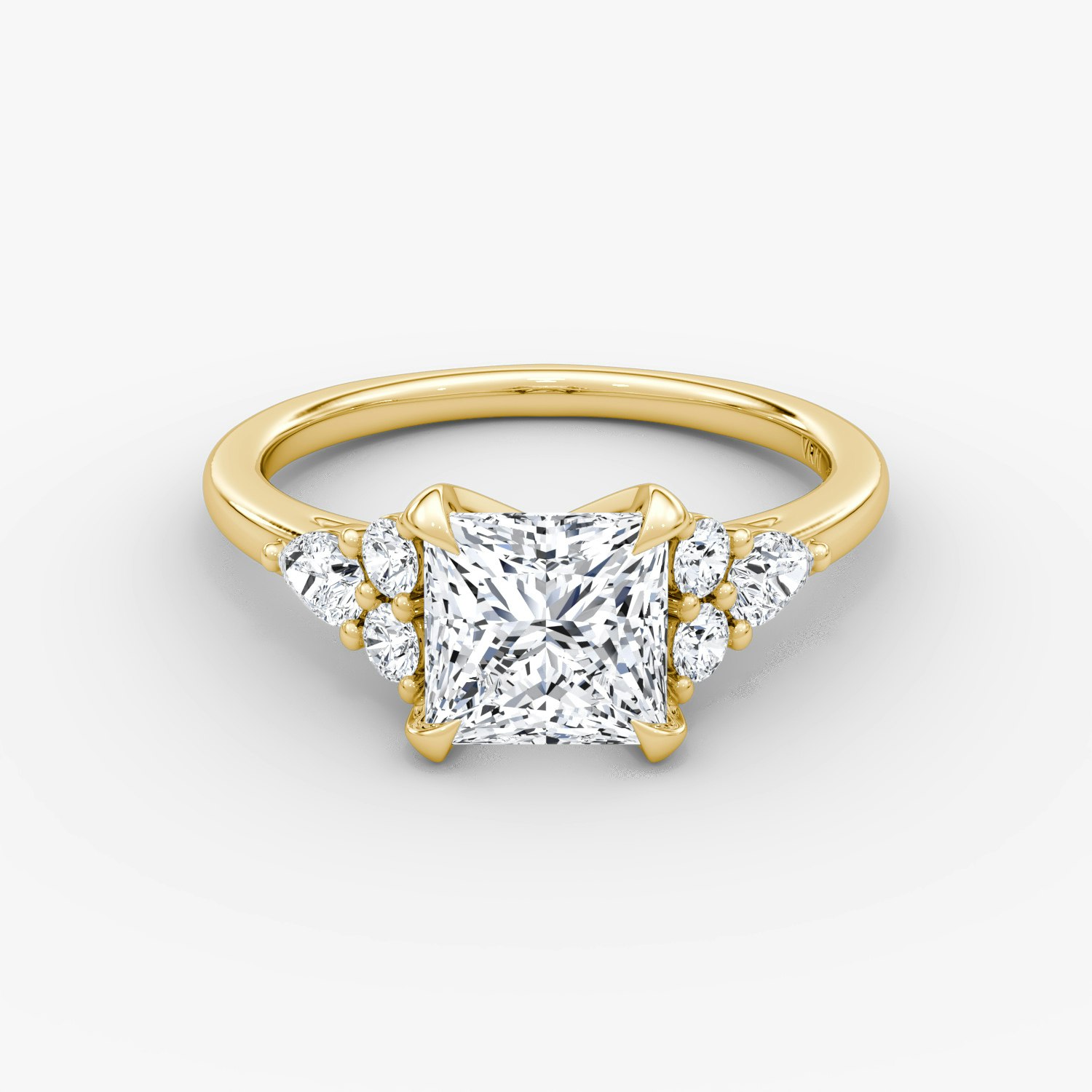 Pear Cluster Heirloom Princess Engagement Ring | 18k Yellow Gold
