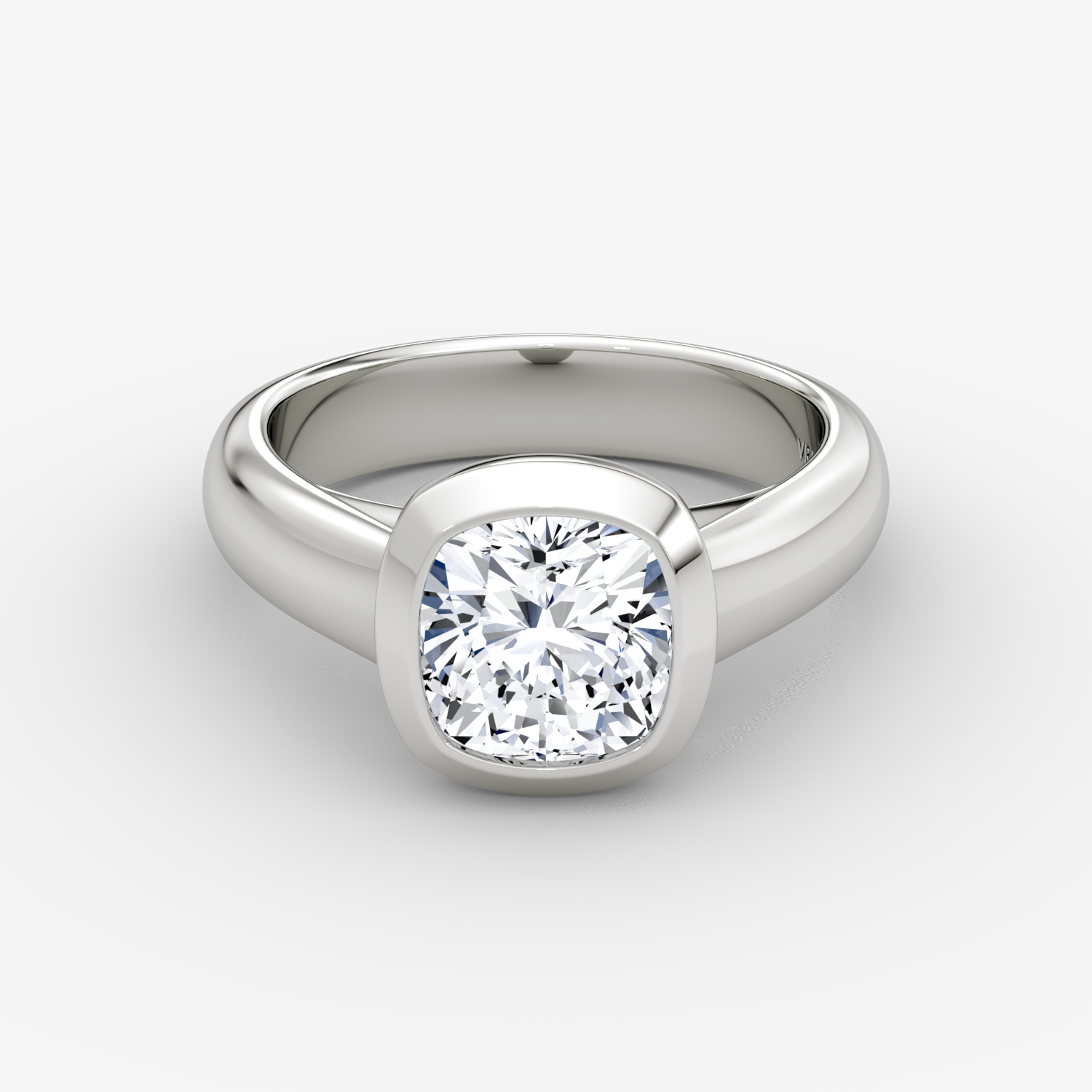 Sculpture Bezel Cushion Engagement Ring | 18k White Gold