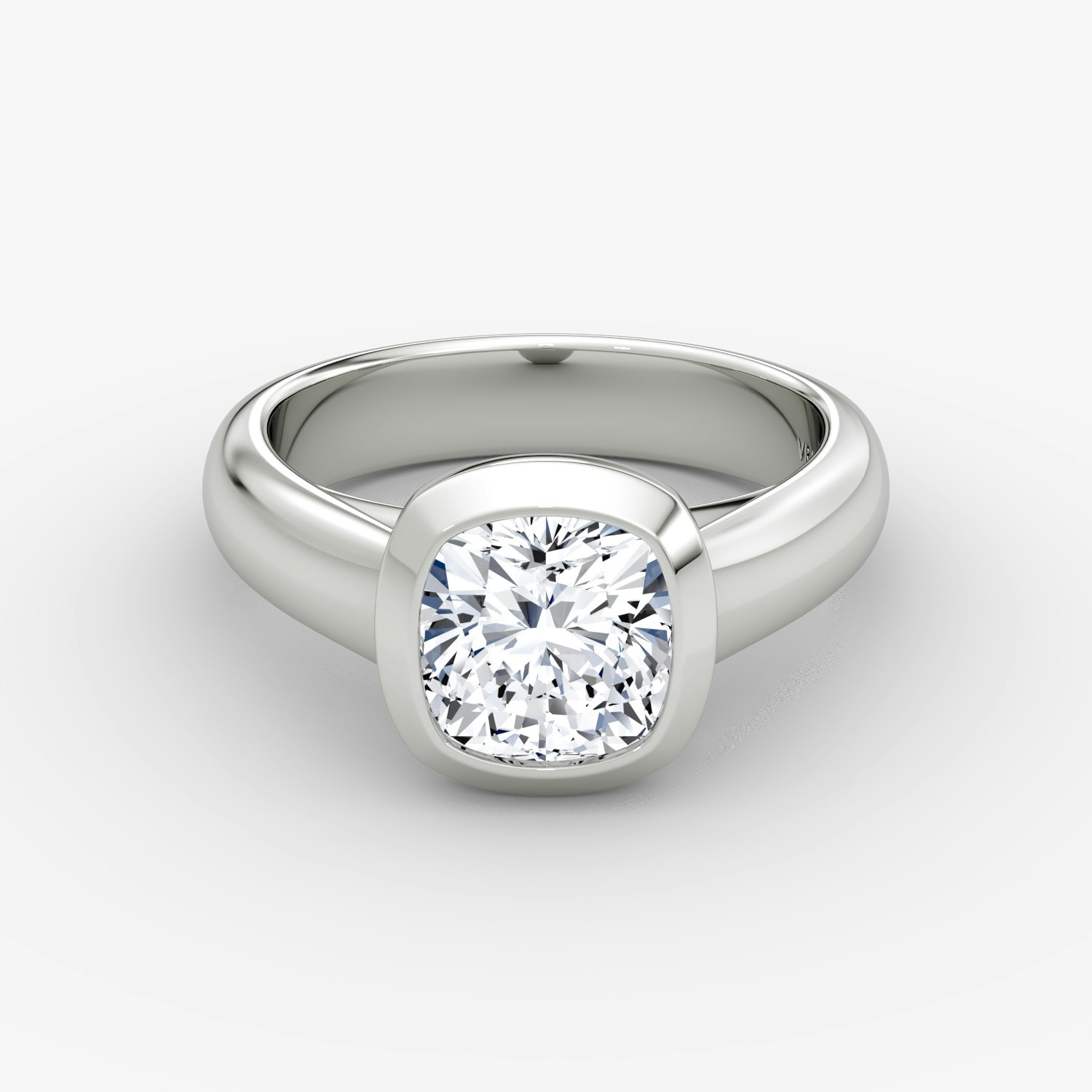 Sculpture Bezel Cushion Engagement Ring | 18k White Gold