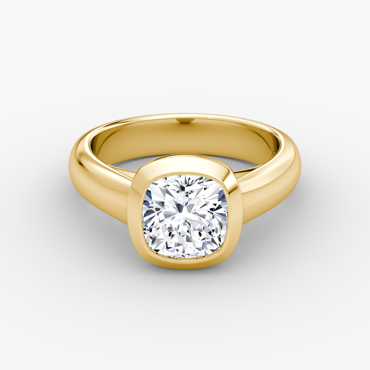 Sculpture Bezel Cushion Engagement Ring | 18k Yellow Gold