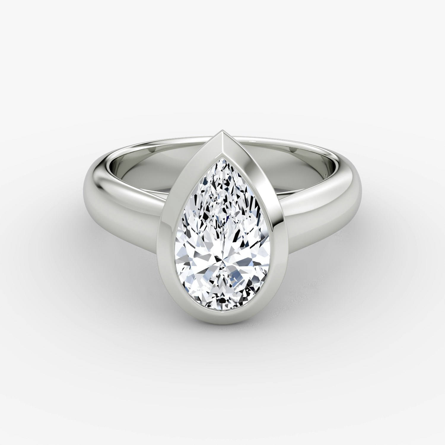 Sculpture Bezel Pear Engagement Ring | 18k White Gold