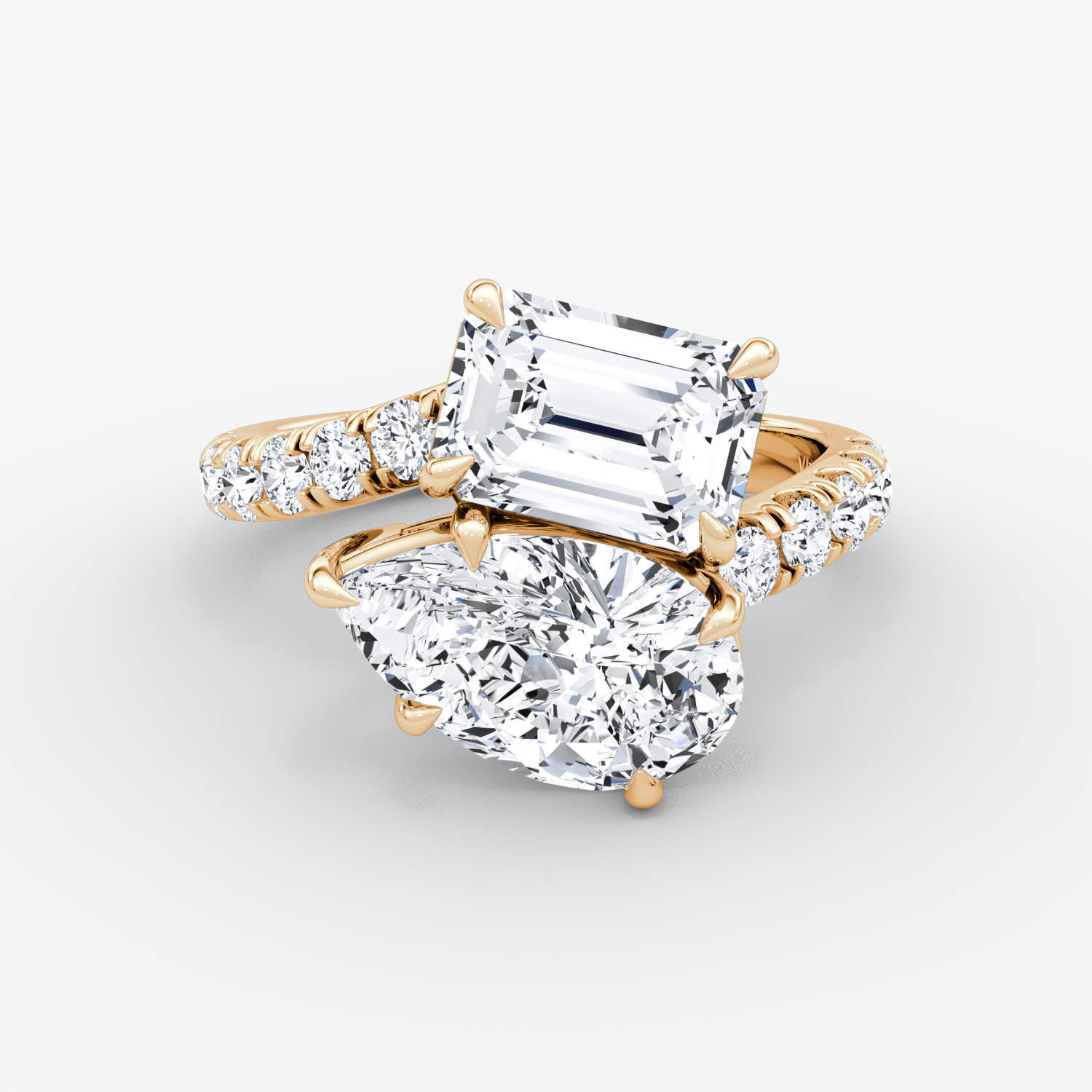 Toi et Moi Bypass Emerald and Pear Engagement Ring | 14k Rose Gold
