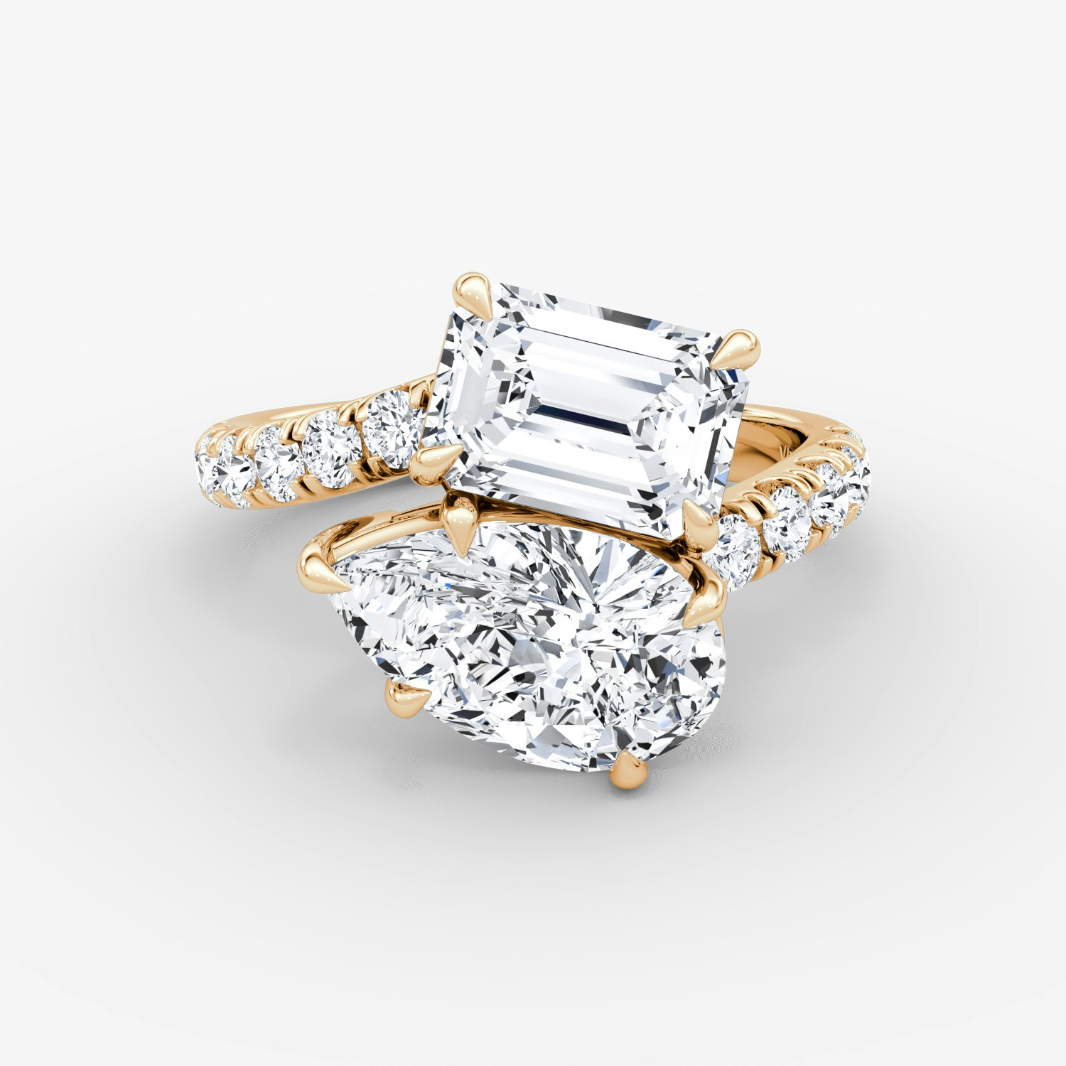 Toi et Moi Bypass Emerald and Pear Engagement Ring | 14k Rose Gold