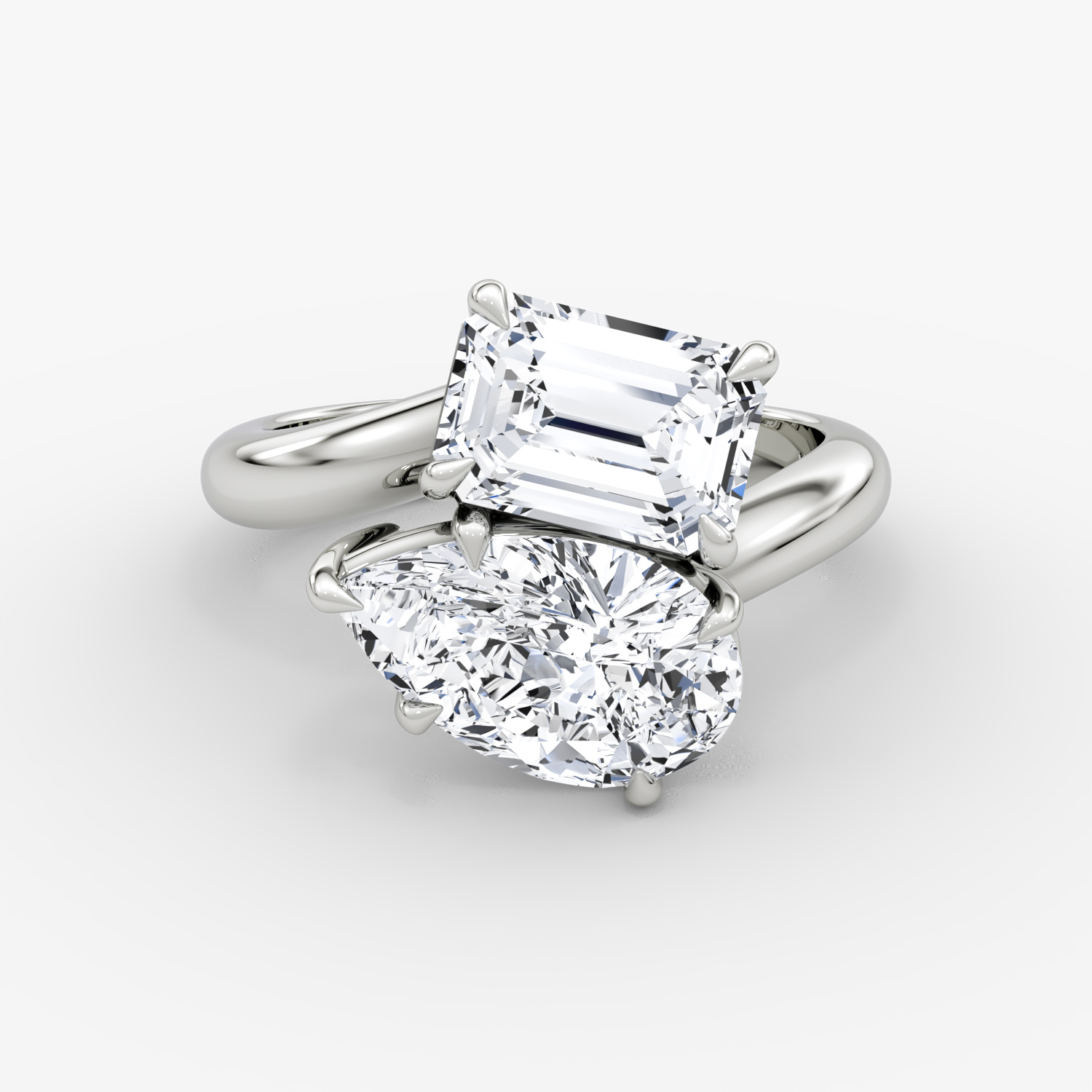 Toi et Moi Bypass Emerald and Pear Engagement Ring | Platinum