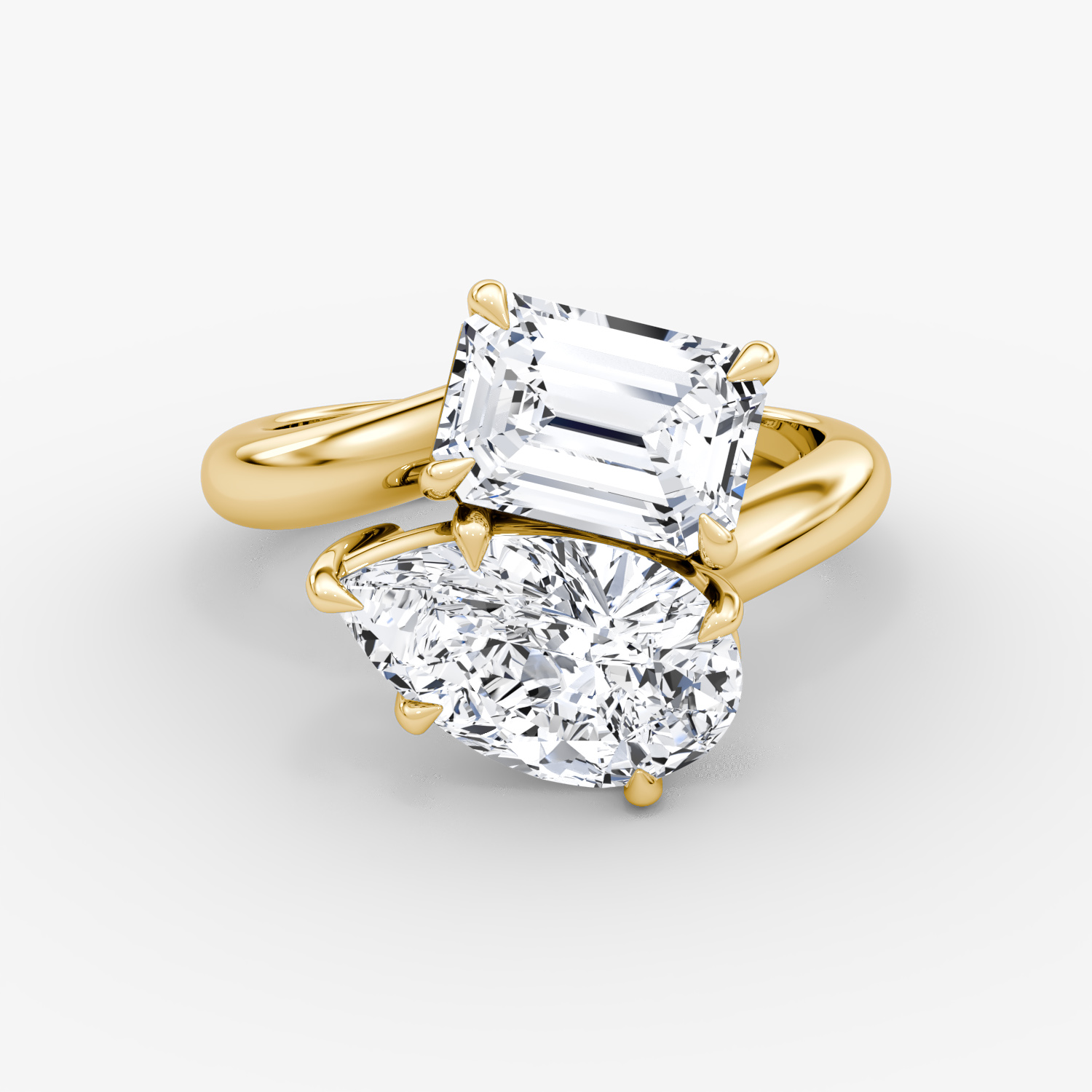 Toi et Moi Bypass Emerald and Pear Engagement Ring | 18k Yellow Gold
