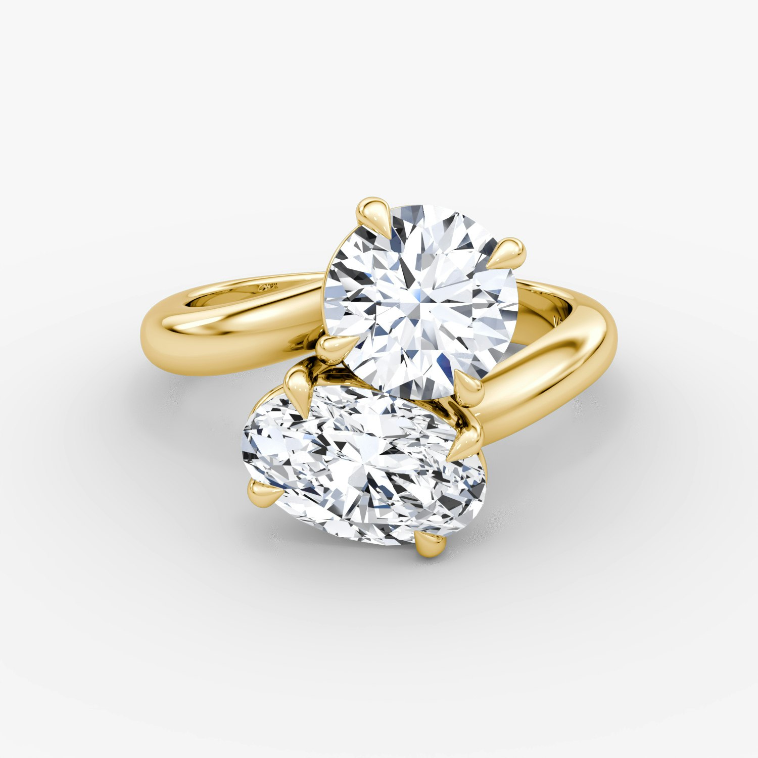 Toi et Moi Bypass Round Brilliant and Oval Engagement Ring | 18k Yellow Gold