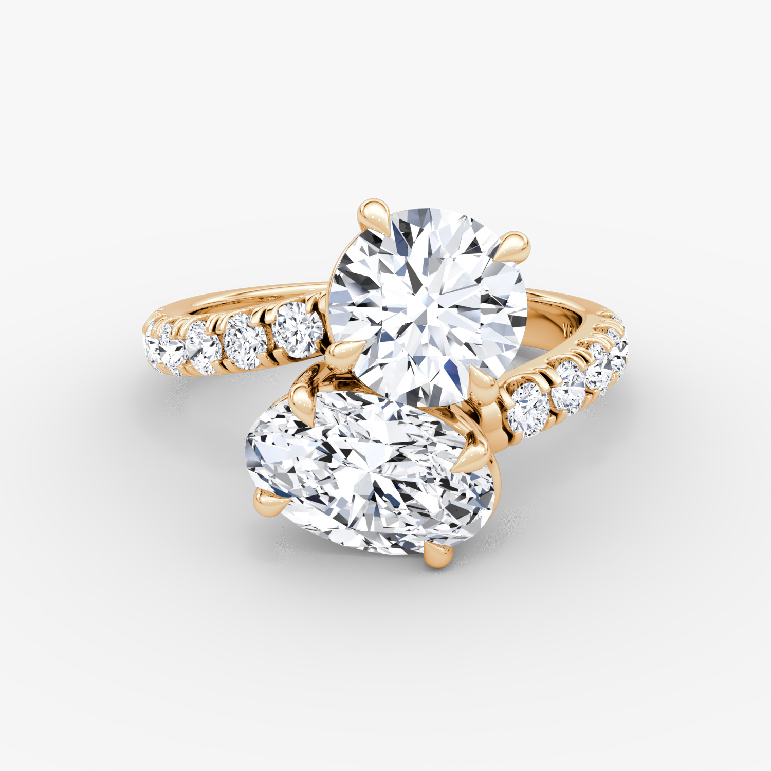 Toi et Moi Bypass Round Brilliant and Oval Engagement Ring | 14k Rose Gold