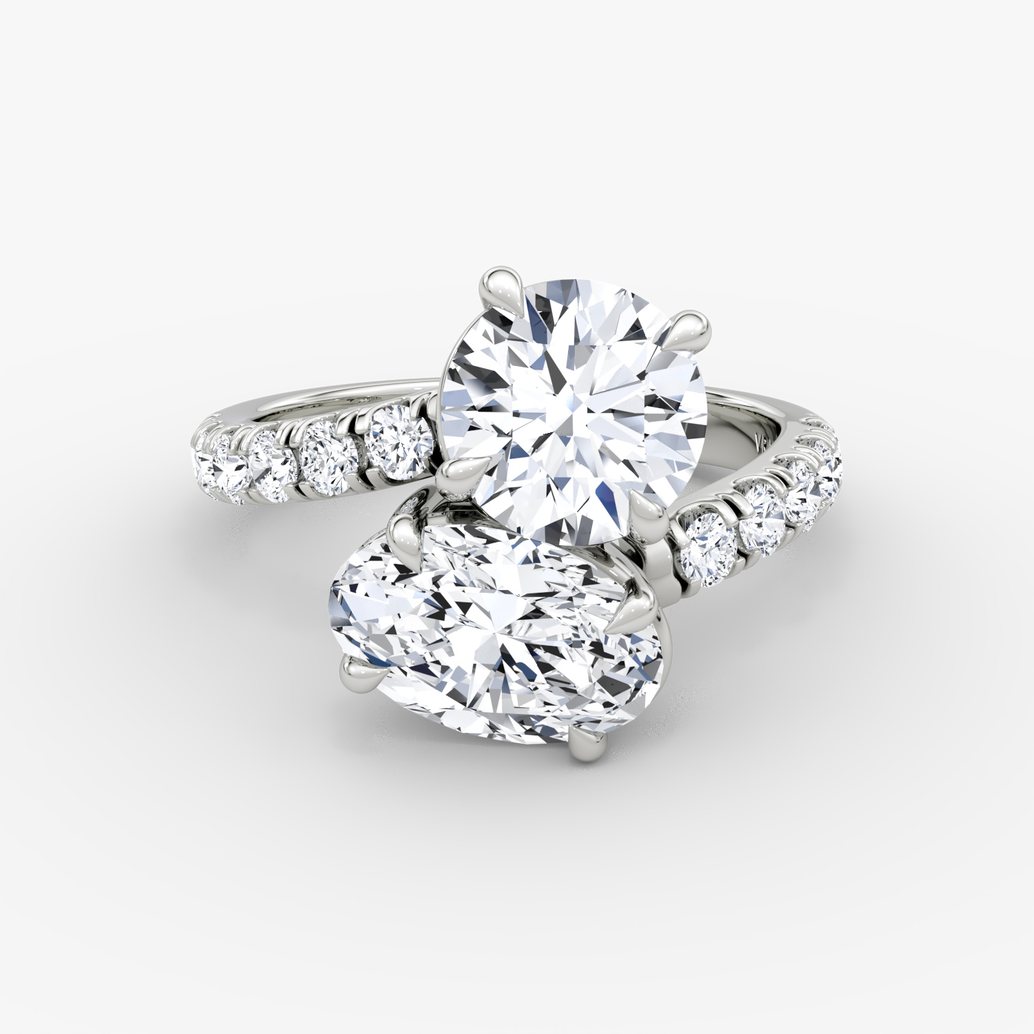 Toi et Moi Bypass Round Brilliant and Oval Engagement Ring | 18k White Gold