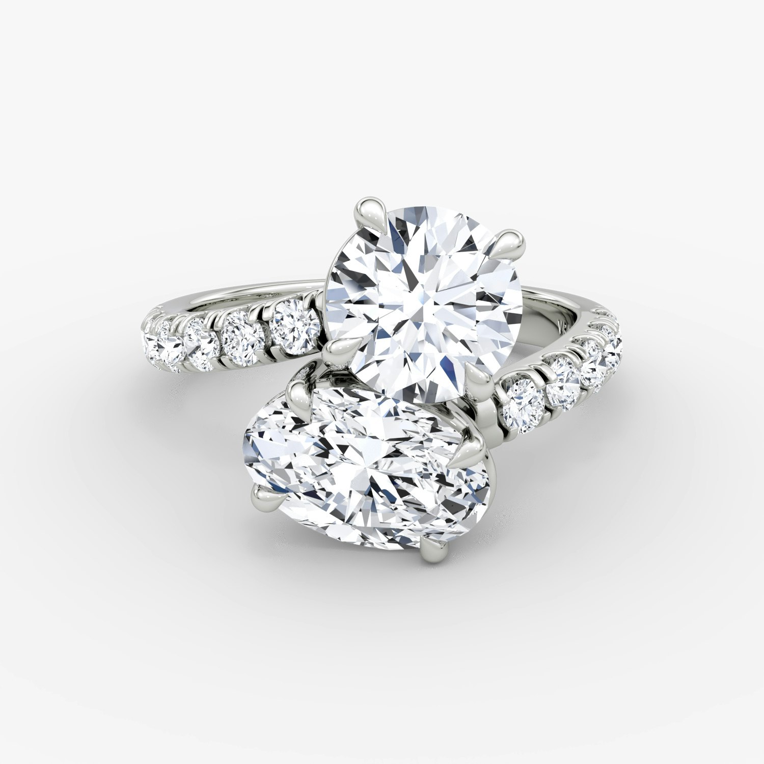 Toi et Moi Bypass Round Brilliant and Oval Engagement Ring | 18k White Gold