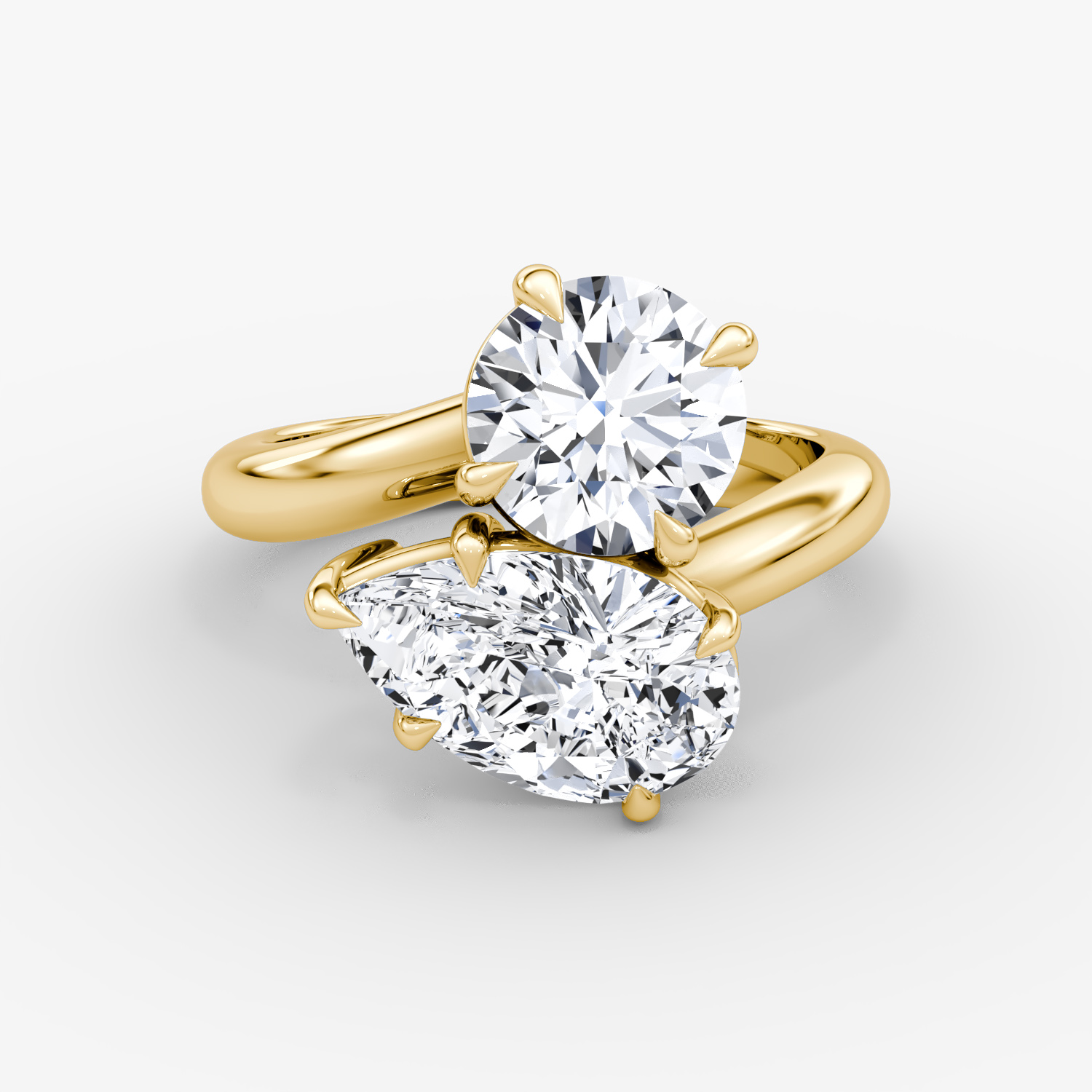 Toi et Moi Bypass Round Brilliant and Pear Engagement Ring | 18k Yellow Gold