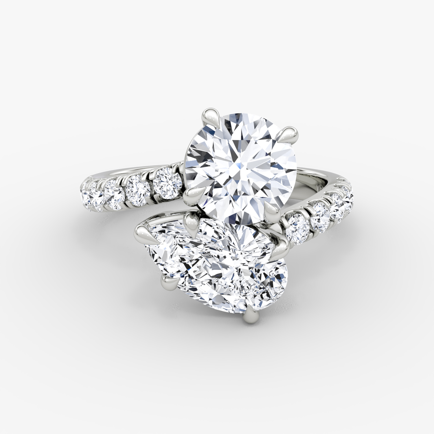 Toi et Moi Bypass Round Brilliant and Pear Engagement Ring | Platinum