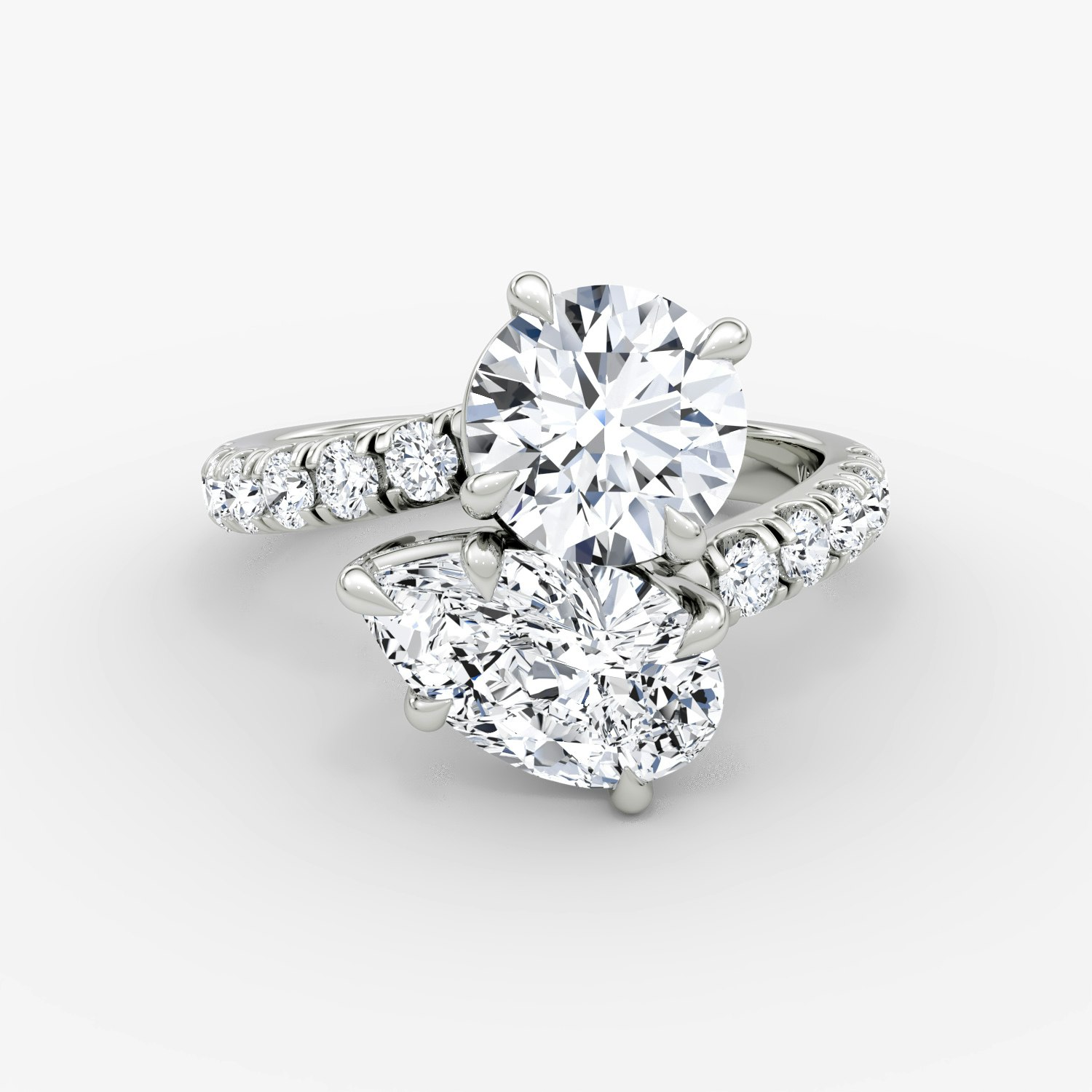 Toi et Moi Bypass Round Brilliant and Pear Engagement Ring | 18k White Gold
