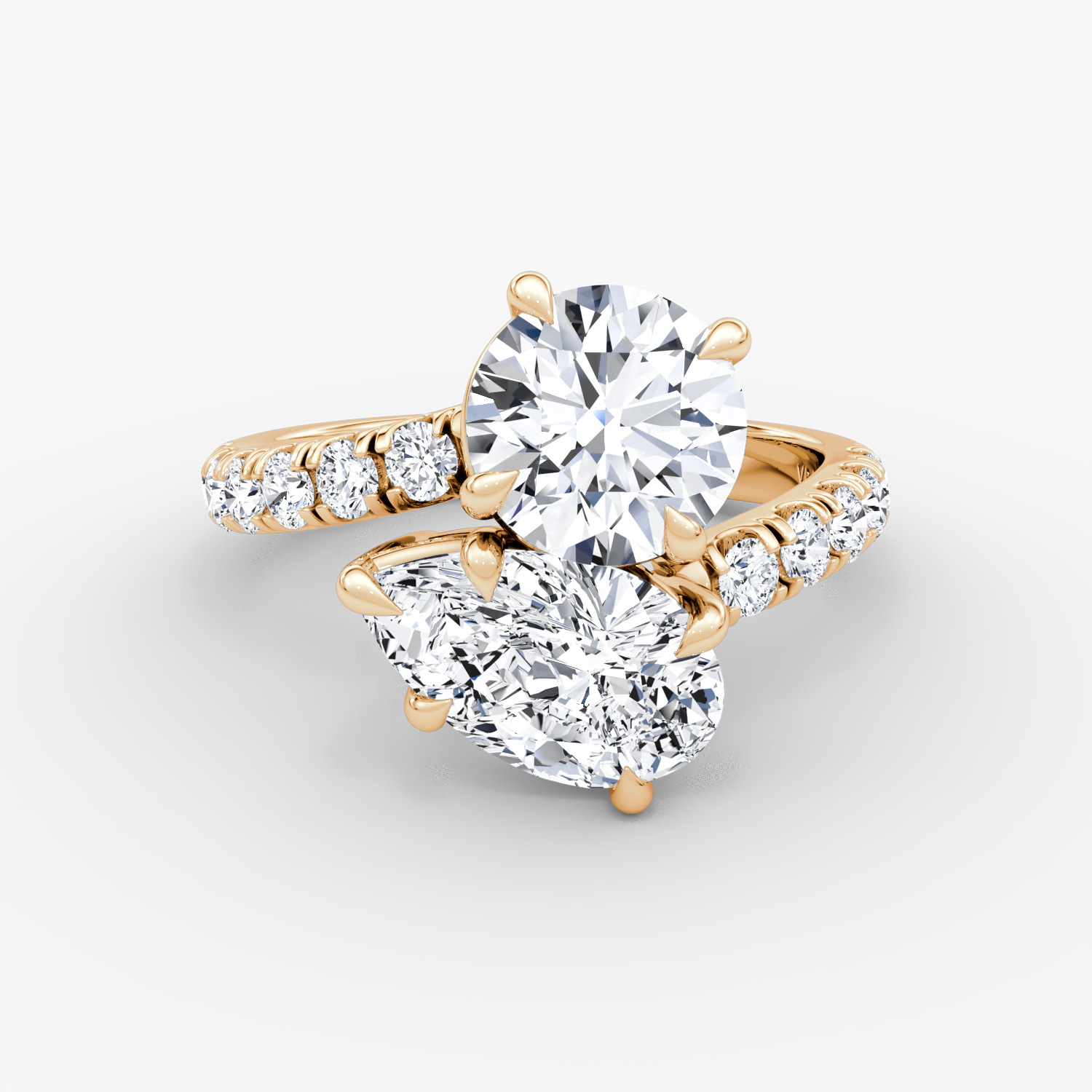 Toi et Moi Bypass Round Brilliant and Pear Engagement Ring | 14k Rose Gold