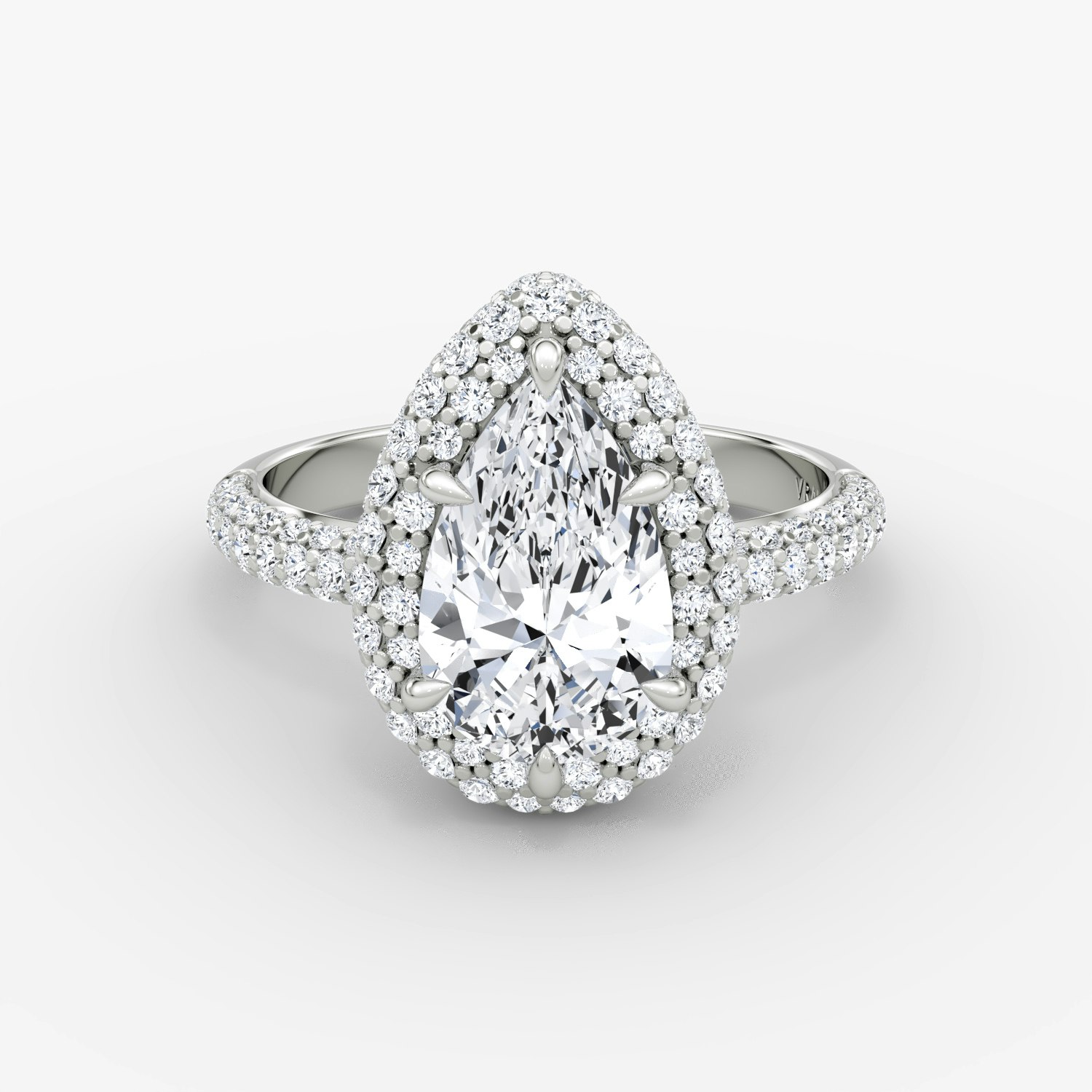 Pavé Bombée Pear Engagement Ring | 18k White Gold Pave