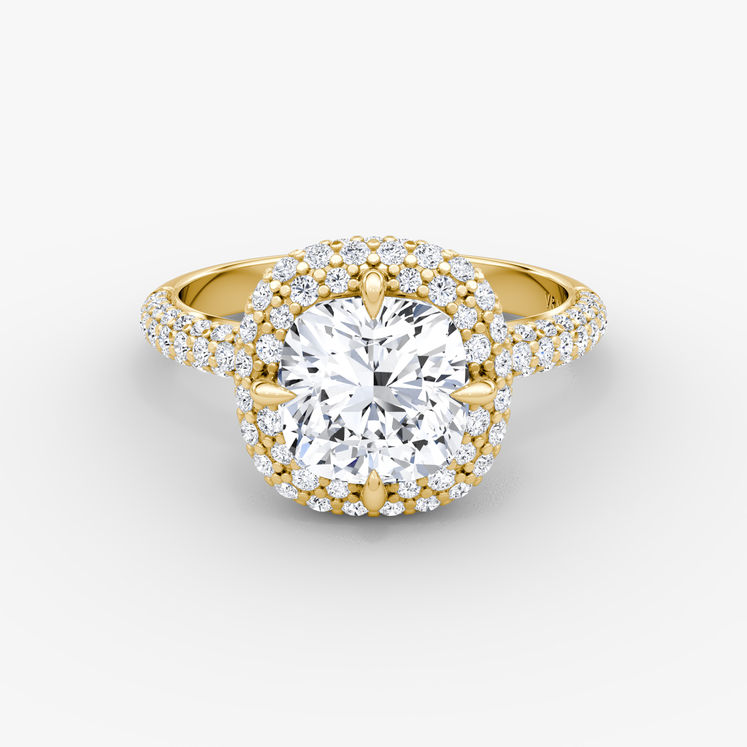Pavé Bombée Cushion Engagement Ring | 18k Yellow Gold Pave