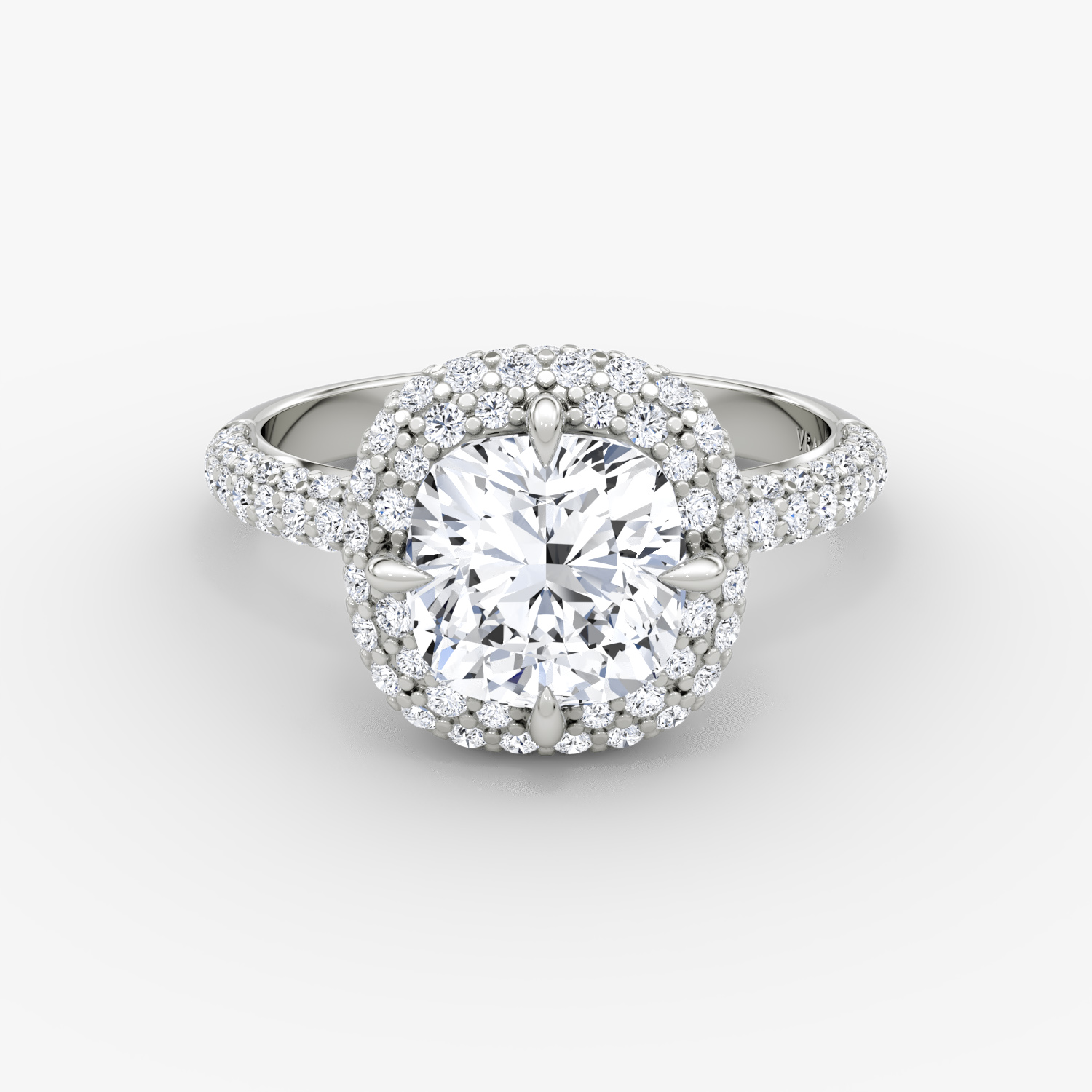 Pavé Bombée Cushion Engagement Ring | 18k White Gold Pave