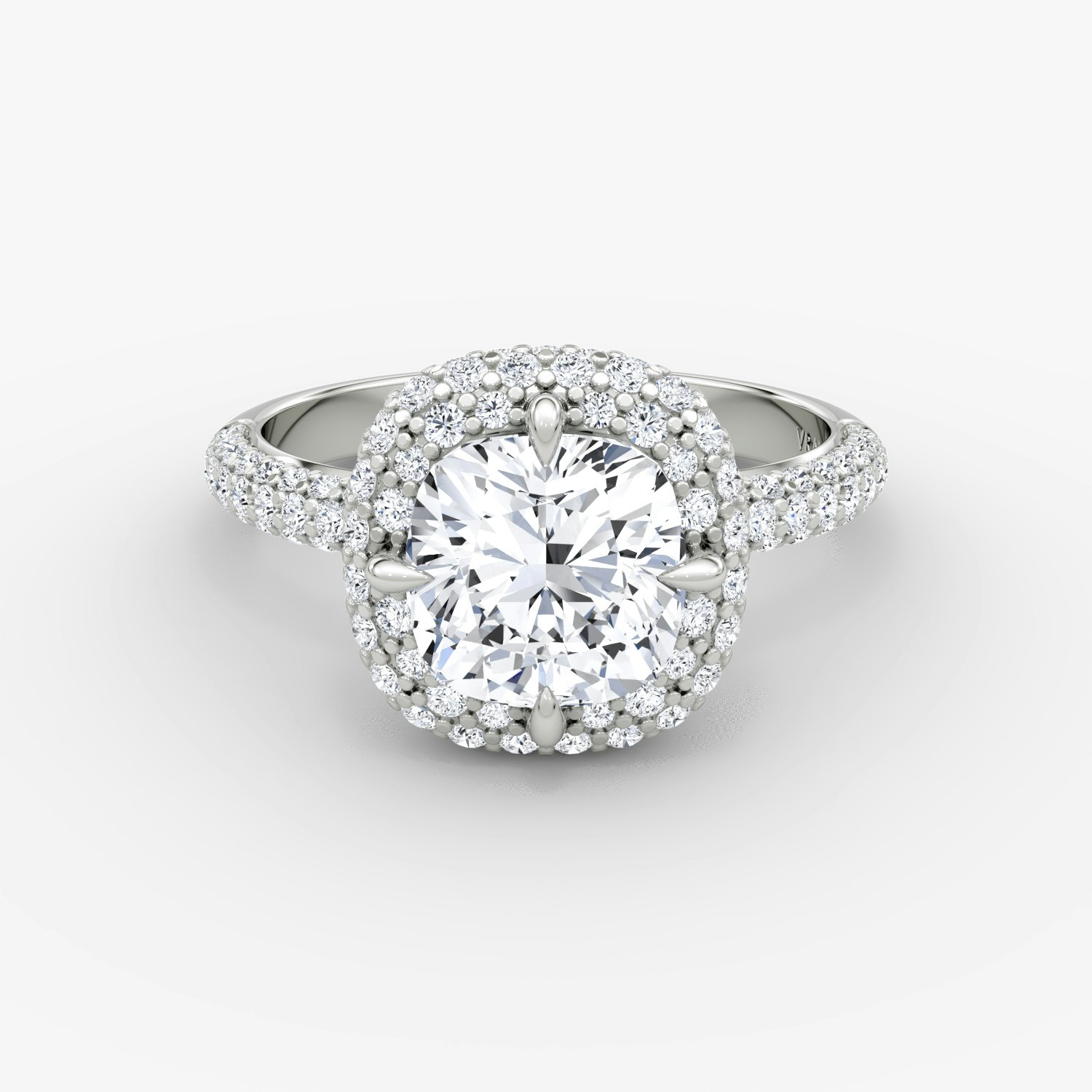 Pavé Bombée Cushion Engagement Ring | 18k White Gold Pave