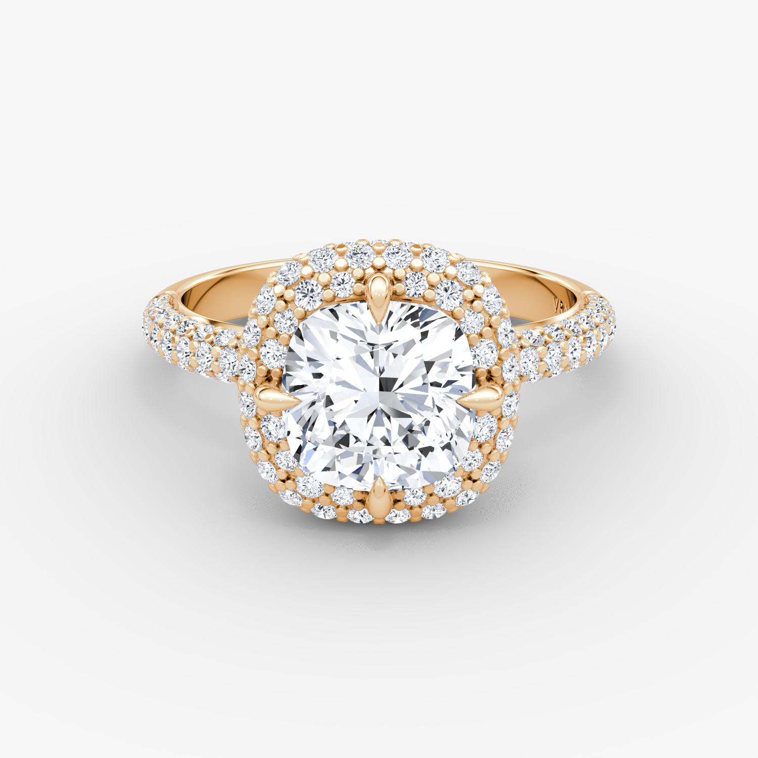 Pavé Bombée Cushion Engagement Ring | 14k Rose Gold Pave