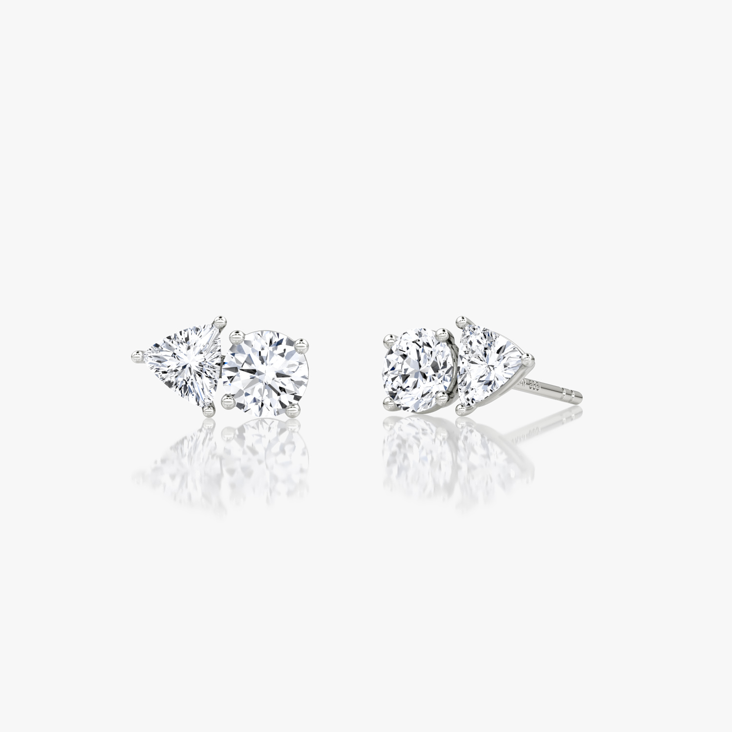 VRAI Toi et Moi Stud Round Brilliant and Trillion Earrings | Sterling Silver