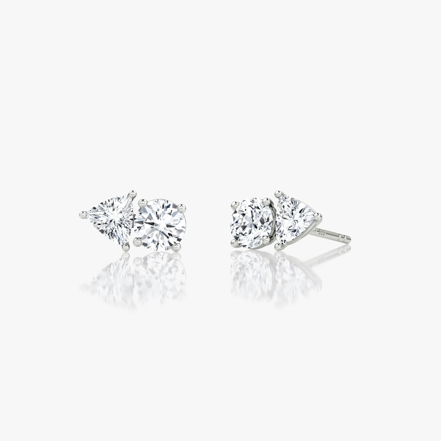 VRAI Toi et Moi Stud Round Brilliant and Trillion Earrings | Sterling Silver