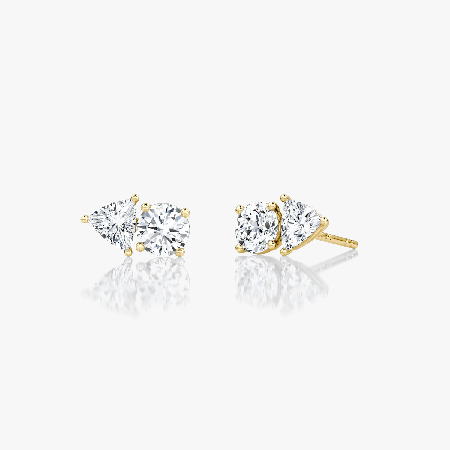 VRAI Toi et Moi Stud Round Brilliant and Trillion Earrings | 14k Yellow Gold