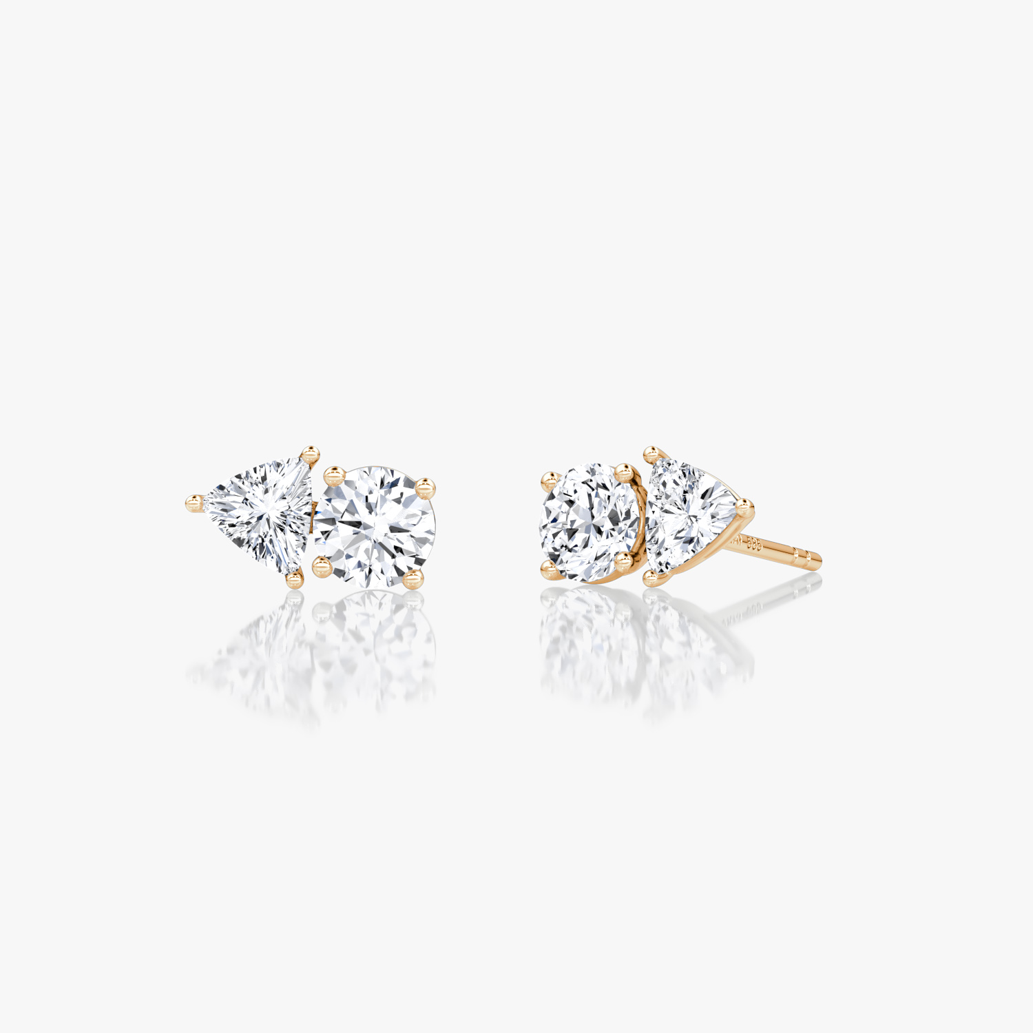 VRAI Toi et Moi Stud Round Brilliant and Trillion Earrings | 14k Rose Gold