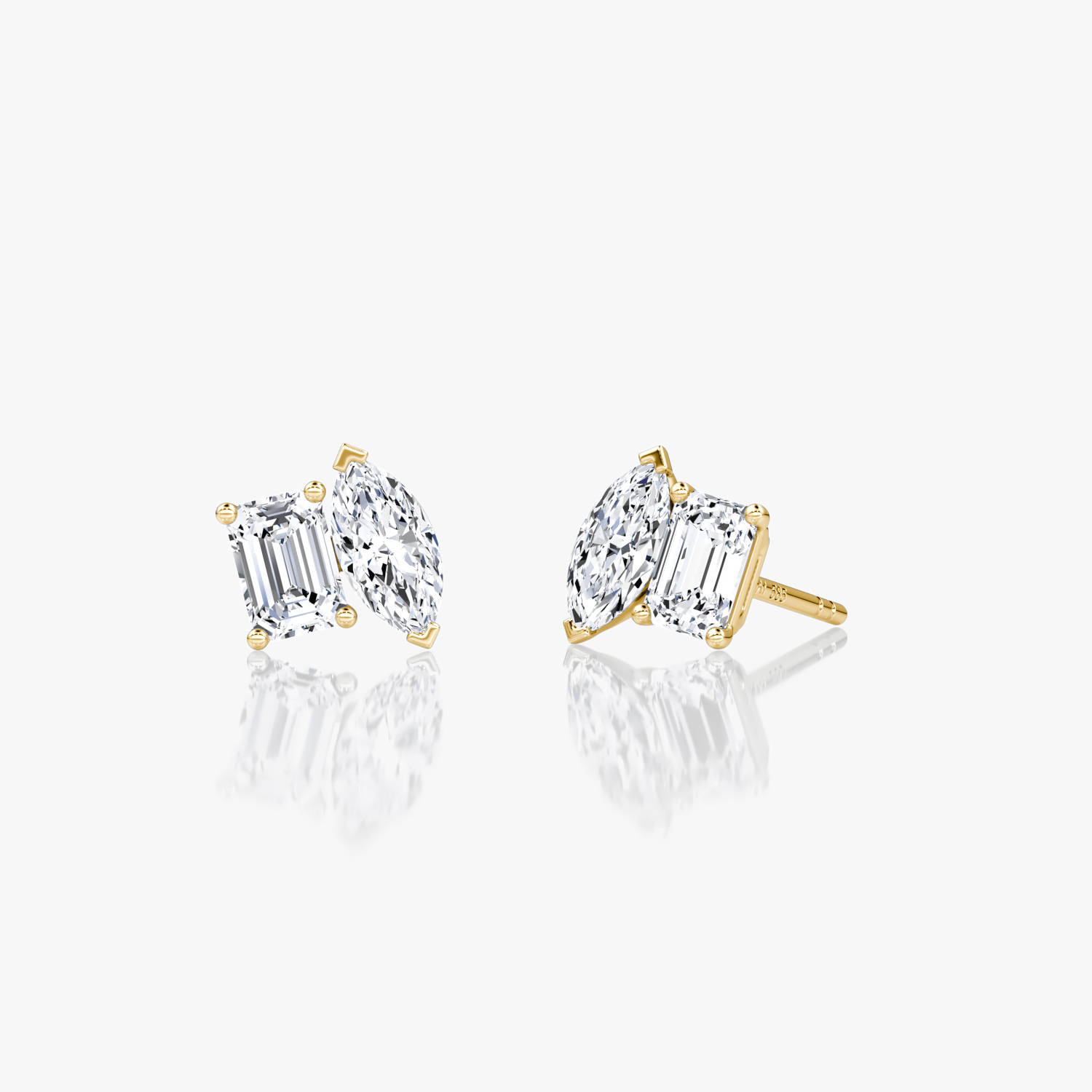 VRAI Toi et Moi Stud Emerald and Marquise Earrings | 14k Yellow Gold