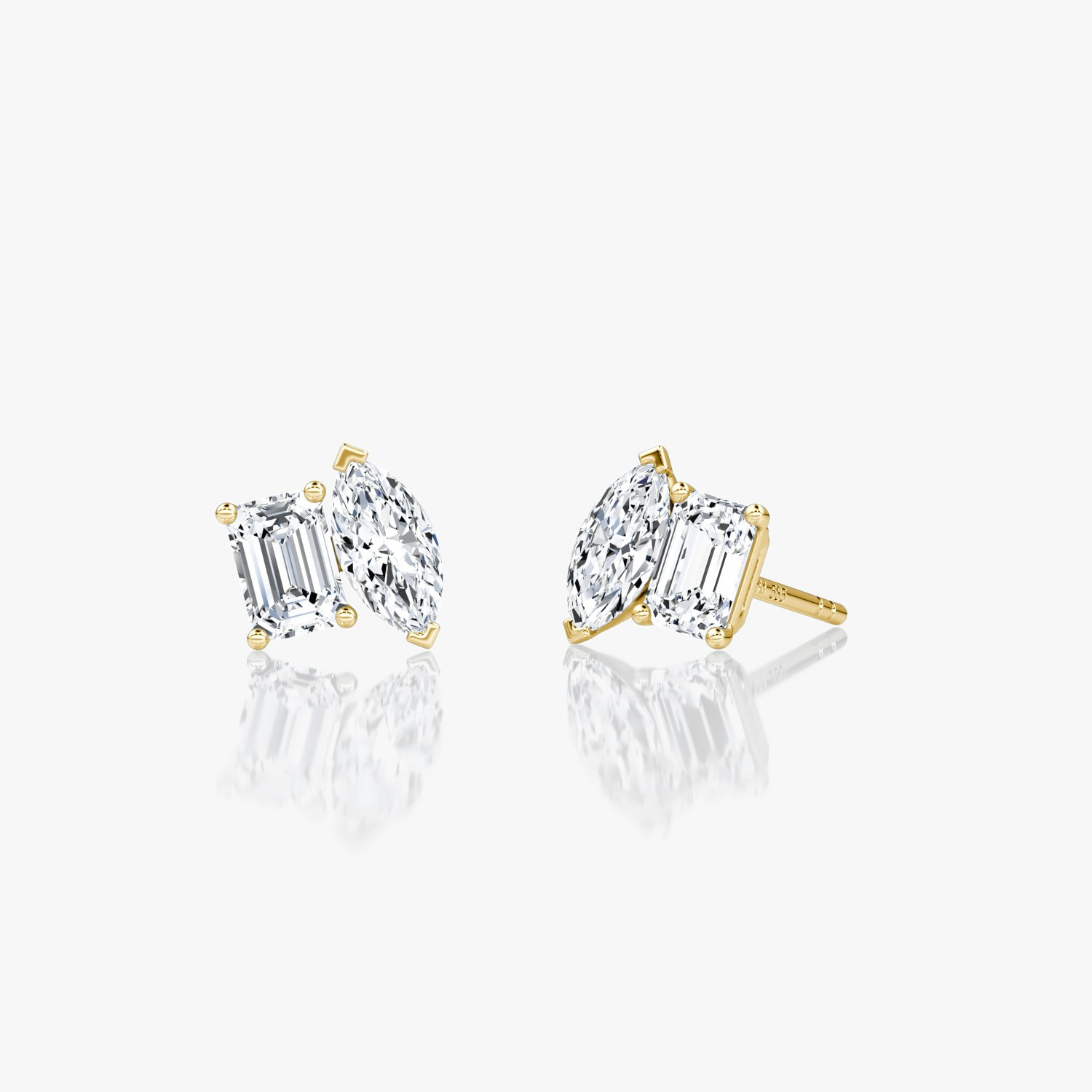 VRAI Toi et Moi Stud Emerald and Marquise Earrings | 14k Yellow Gold