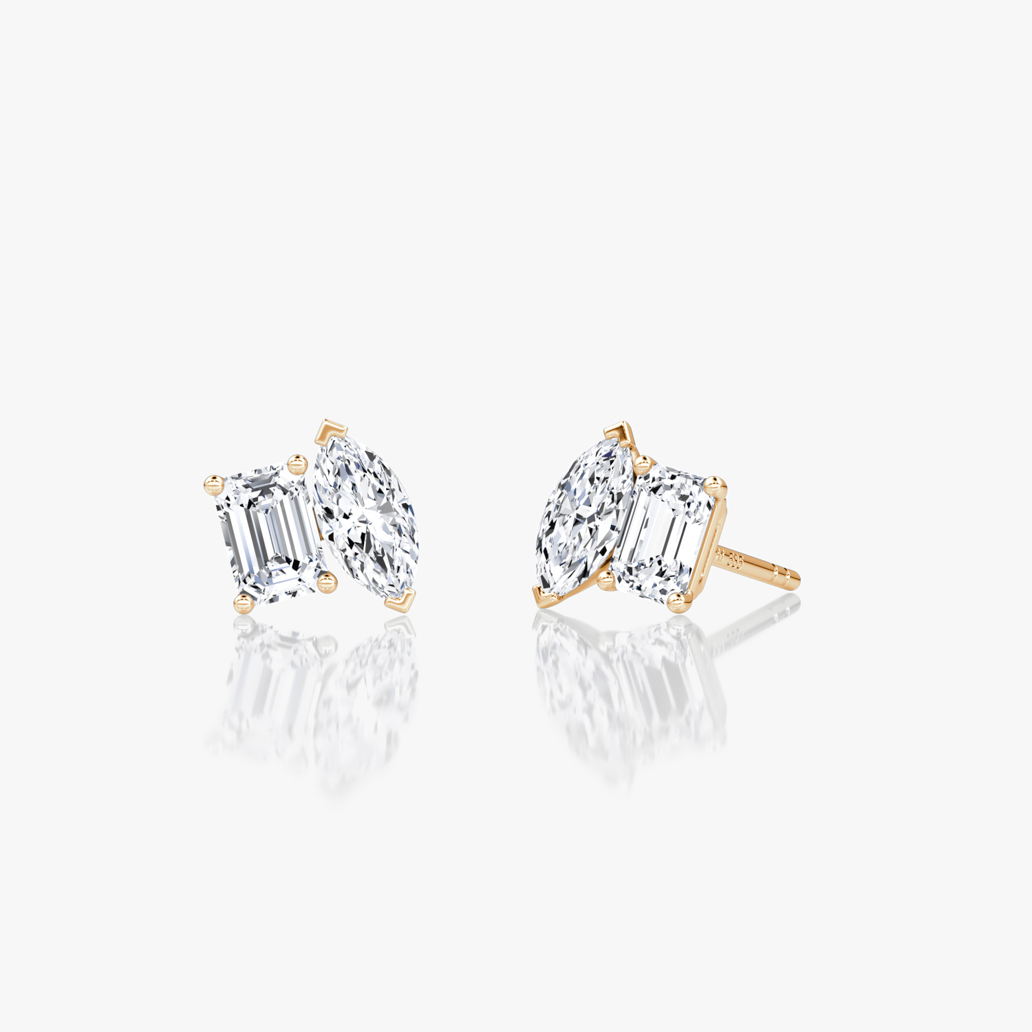 VRAI Toi et Moi Stud Emerald and Marquise Earrings | 14k Rose Gold
