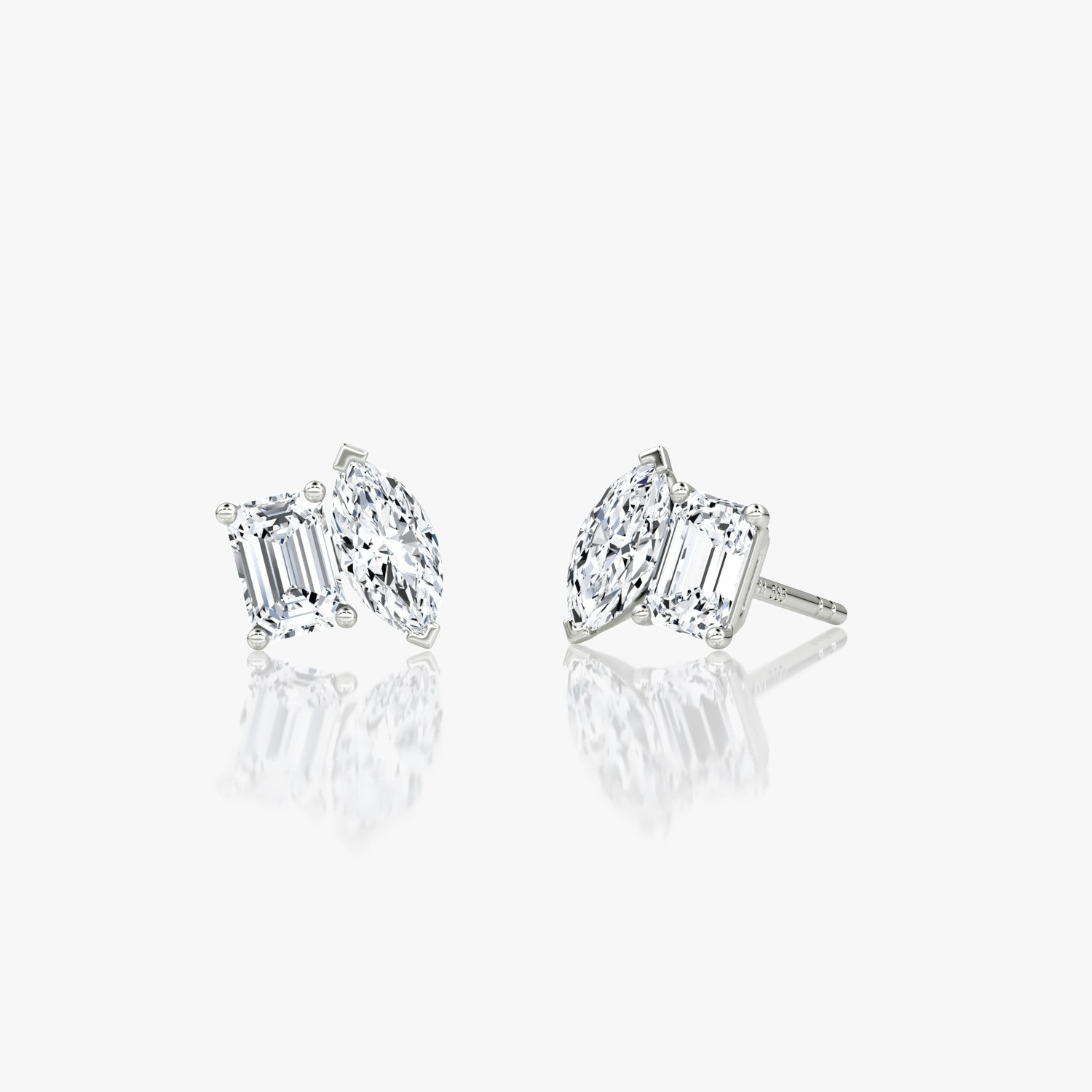 VRAI Toi et Moi Stud Emerald and Marquise Earrings | 14k White Gold