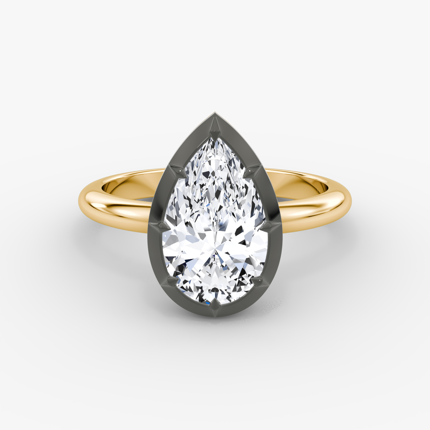 Georgian Pear Engagement Ring | 18k Yellow Gold and Black Rhodium
