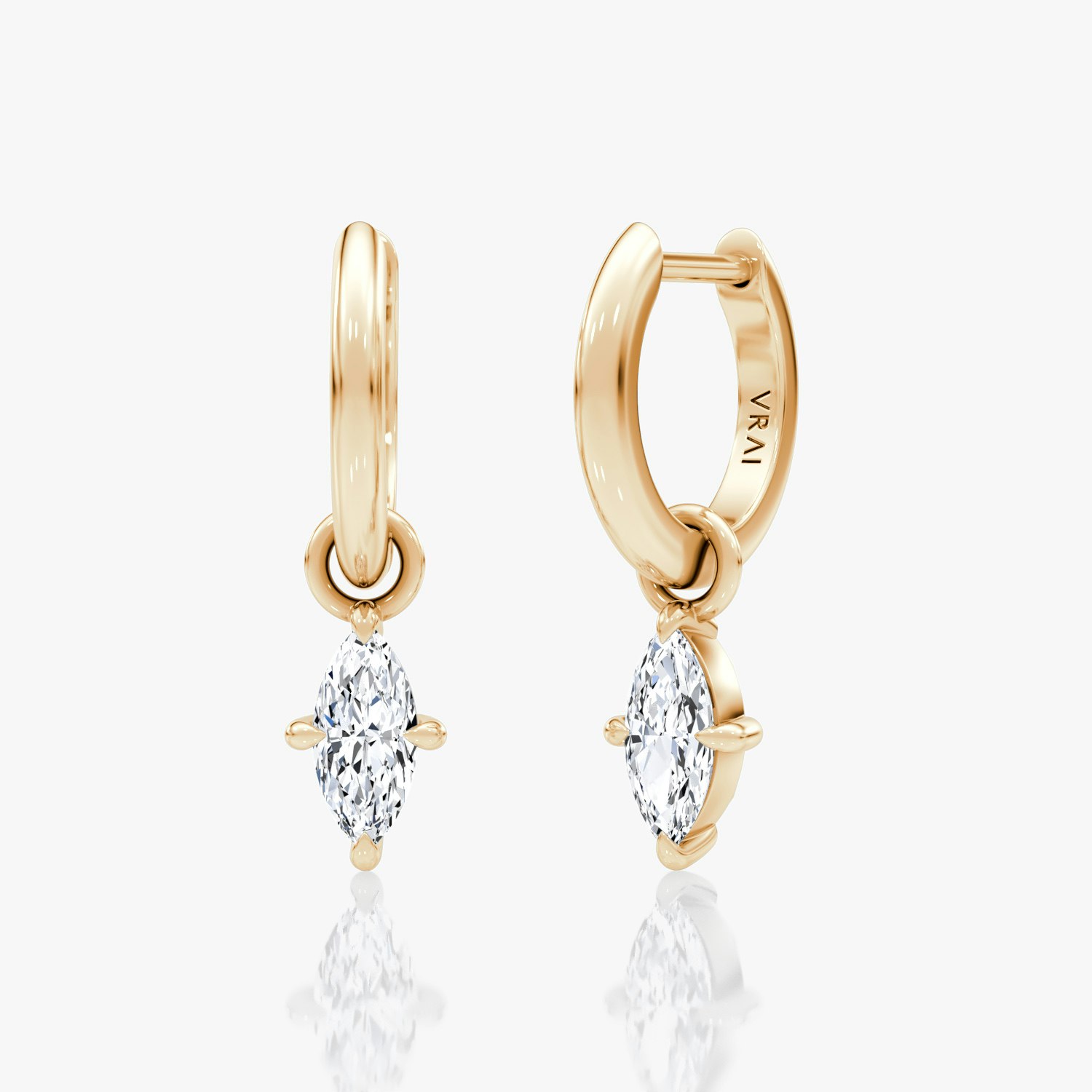 VRAI Charm Drop Huggie Hoop Marquise Earrings | 14k Rose Gold