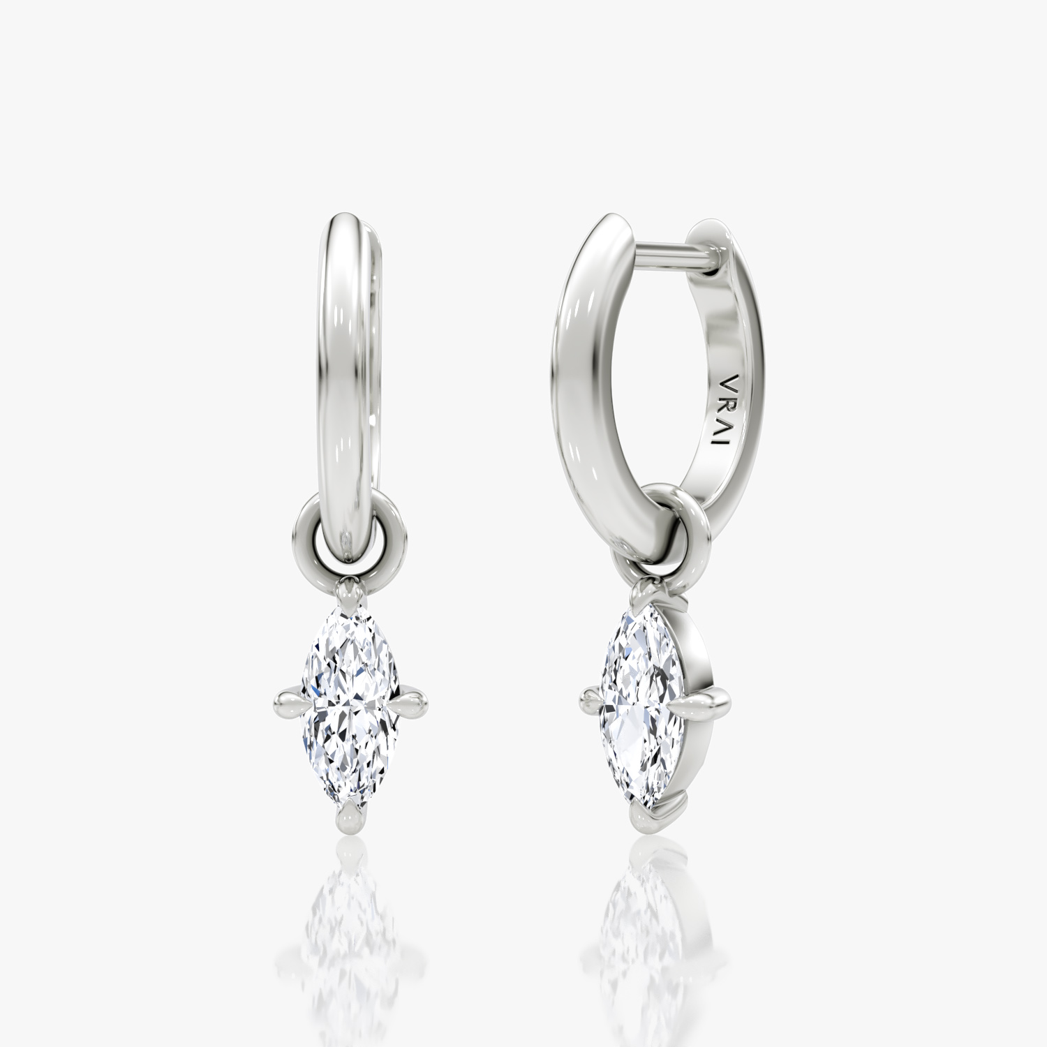 VRAI Charm Drop Huggie Hoop Marquise Earrings | Sterling Silver
