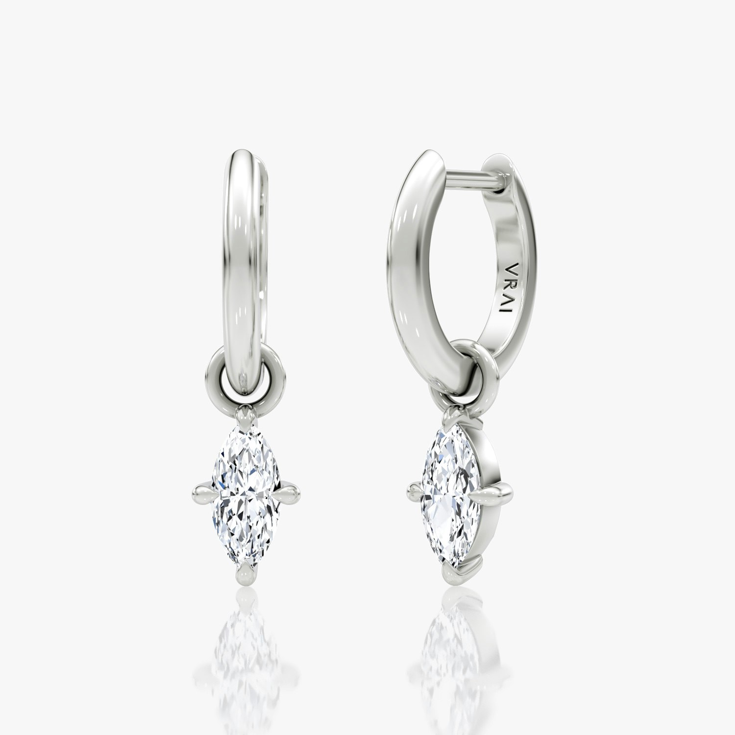 VRAI Charm Drop Huggie Hoop Marquise Earrings | Sterling Silver