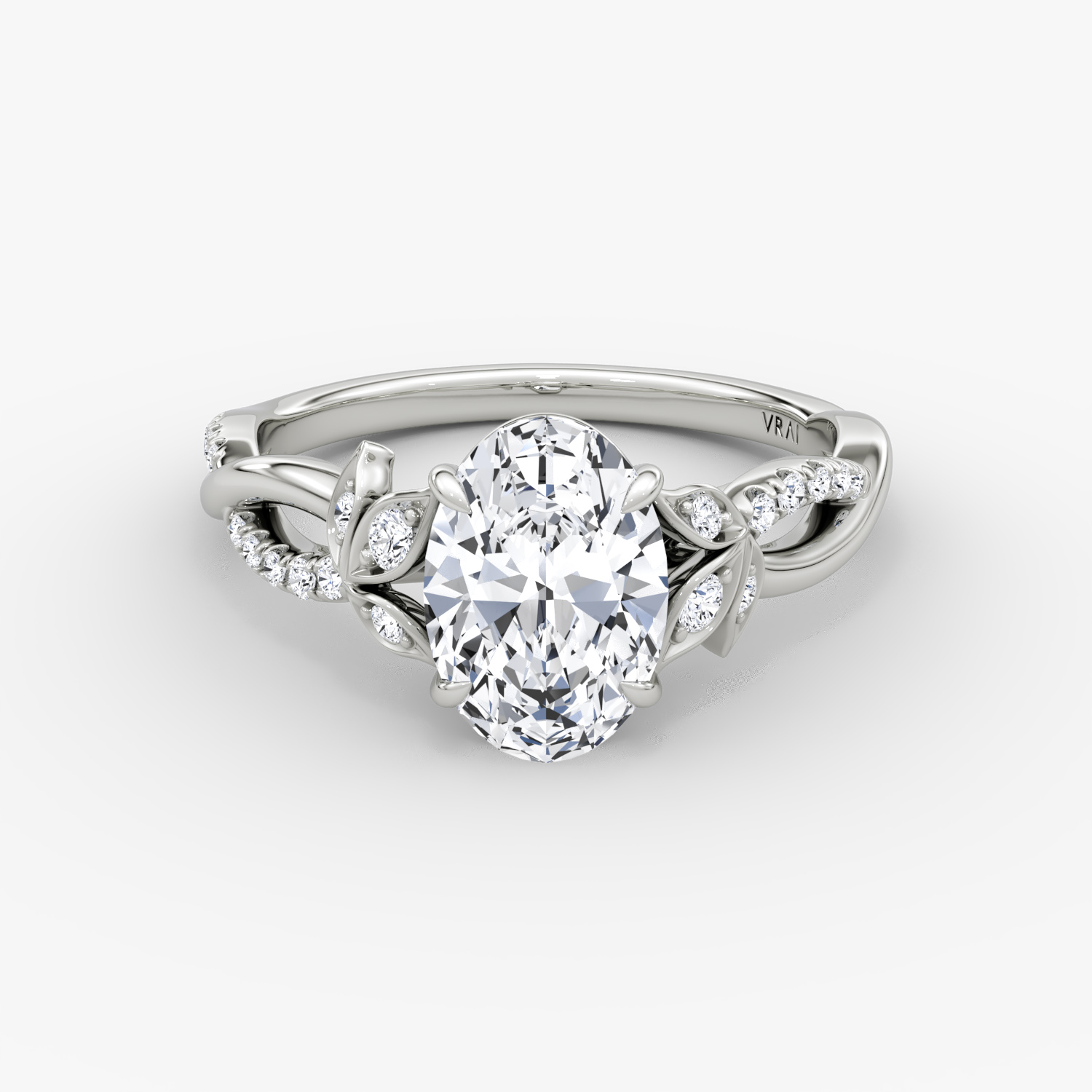 Twisted Floral Oval Engagement Ring | 18k White Gold