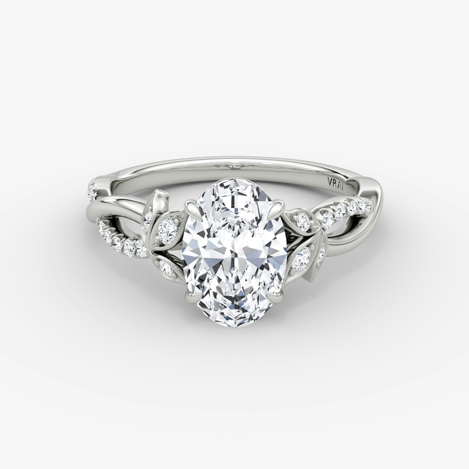 Twisted Floral Oval Engagement Ring | 18k White Gold