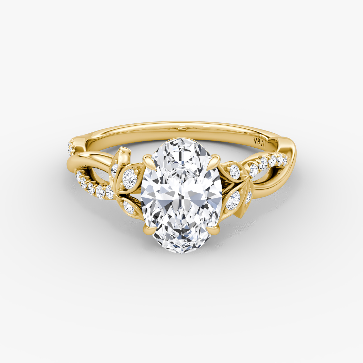 Twisted Floral Oval Engagement Ring | 18k Yellow Gold