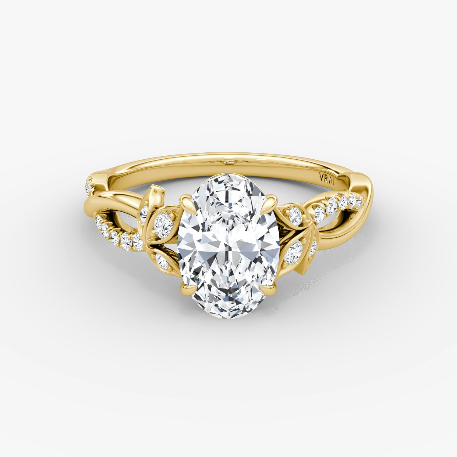 Twisted Floral Oval Engagement Ring | 18k Yellow Gold