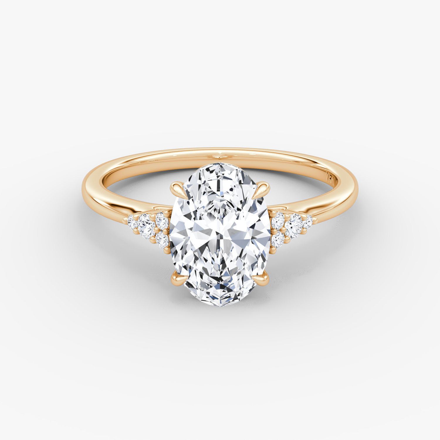 Side Cluster Cathedral Oval Engagement Ring | 14k Rose Gold