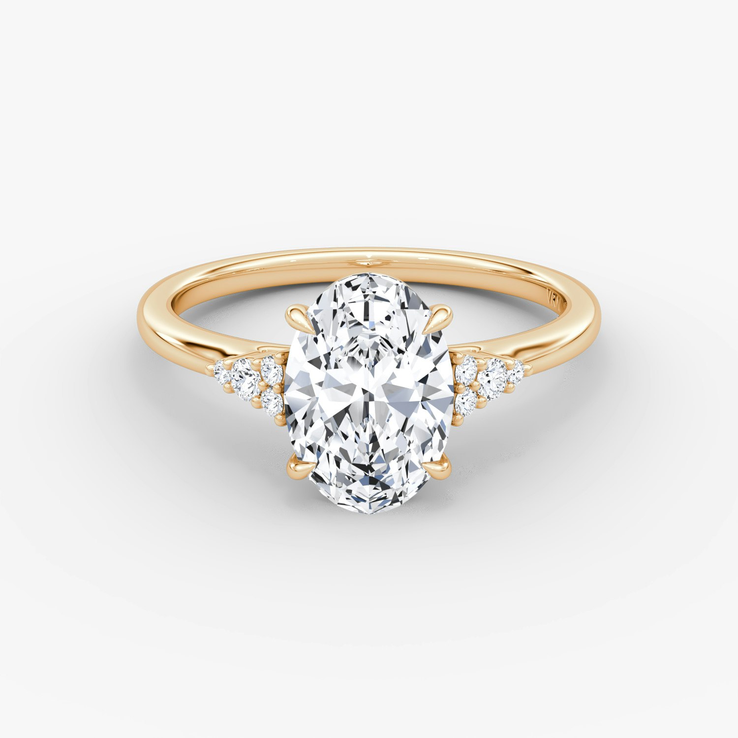Side Cluster Cathedral Oval Engagement Ring | 14k Rose Gold