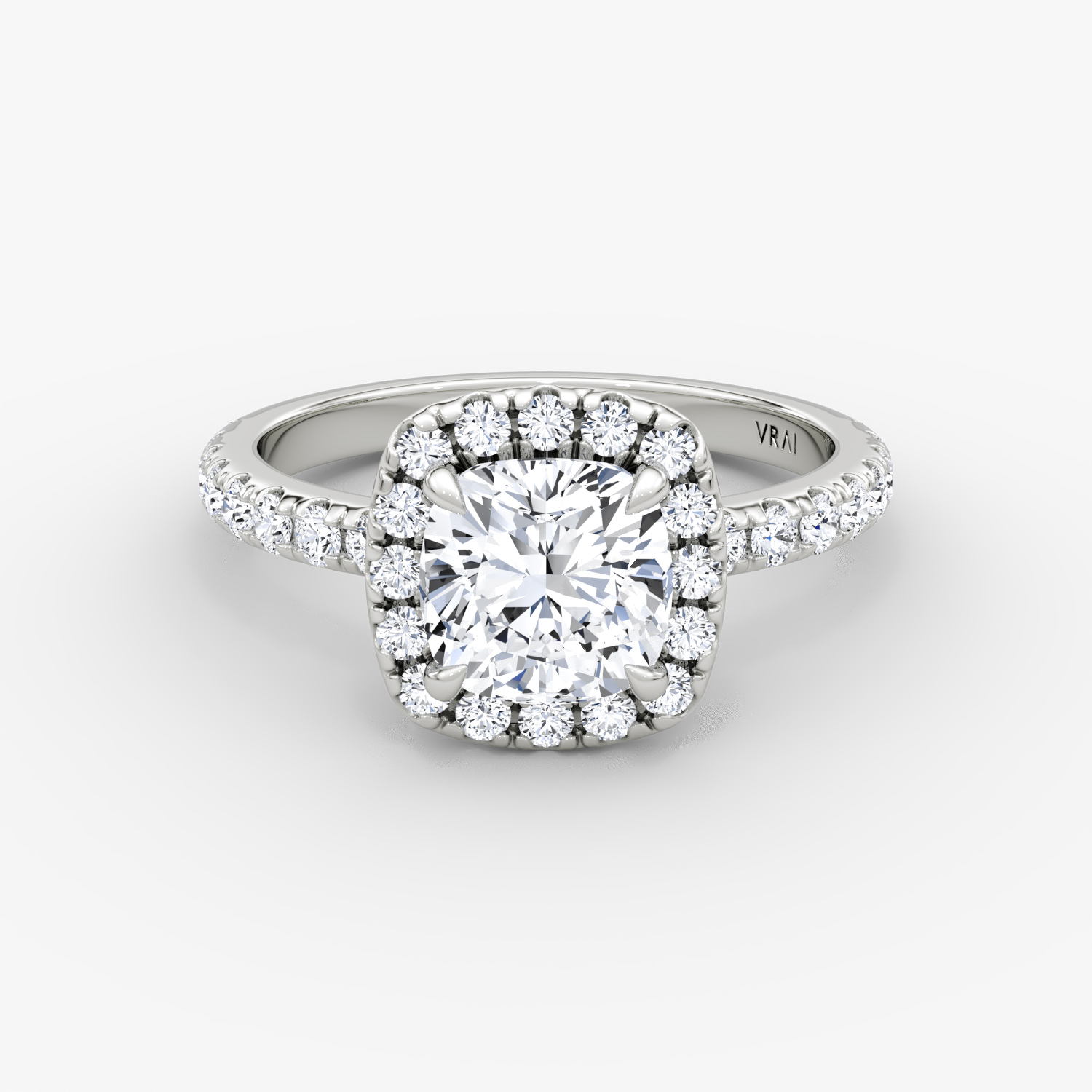 Halo Cushion Engagement Ring | 18k White Gold