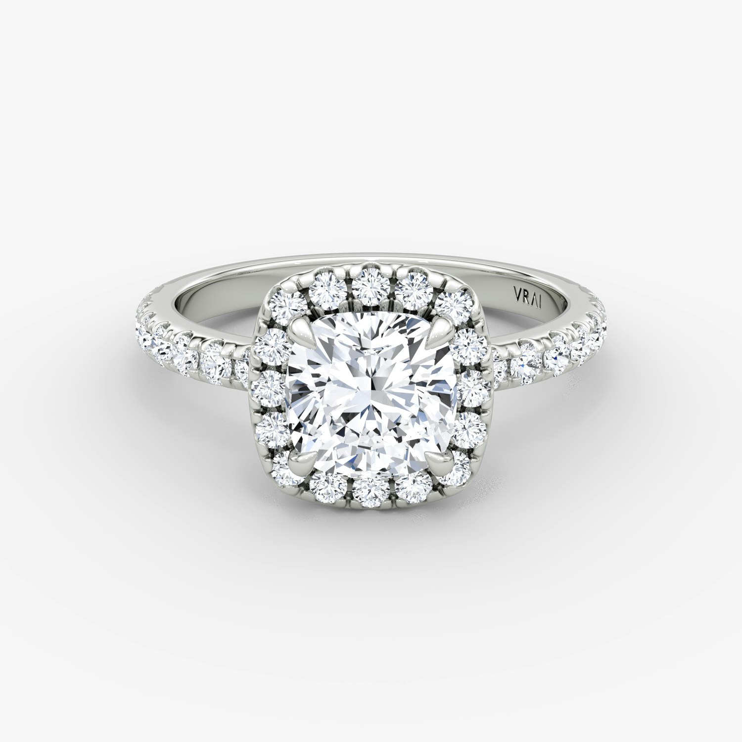 Halo Cushion Engagement Ring | 18k White Gold