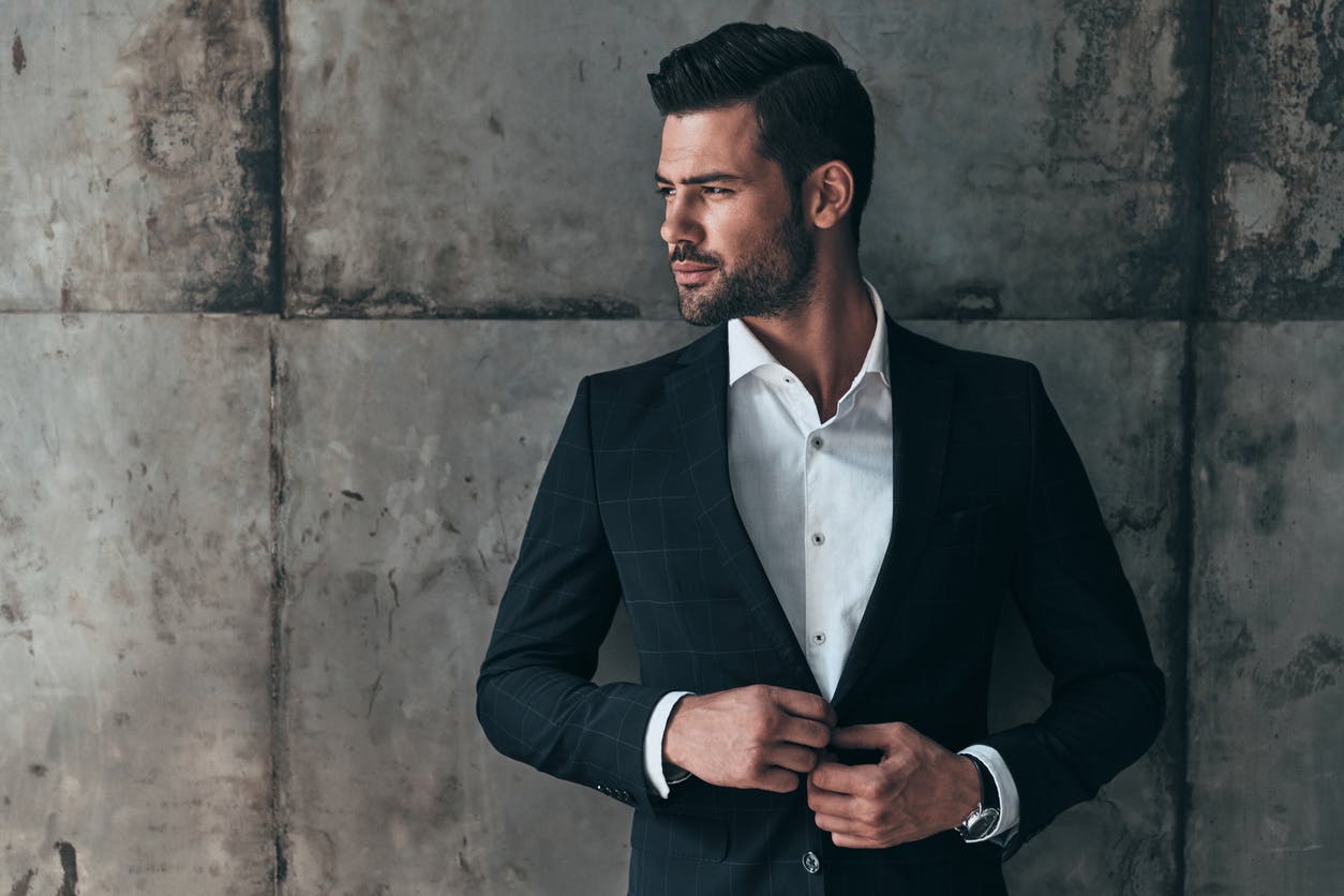 A male model in a suit