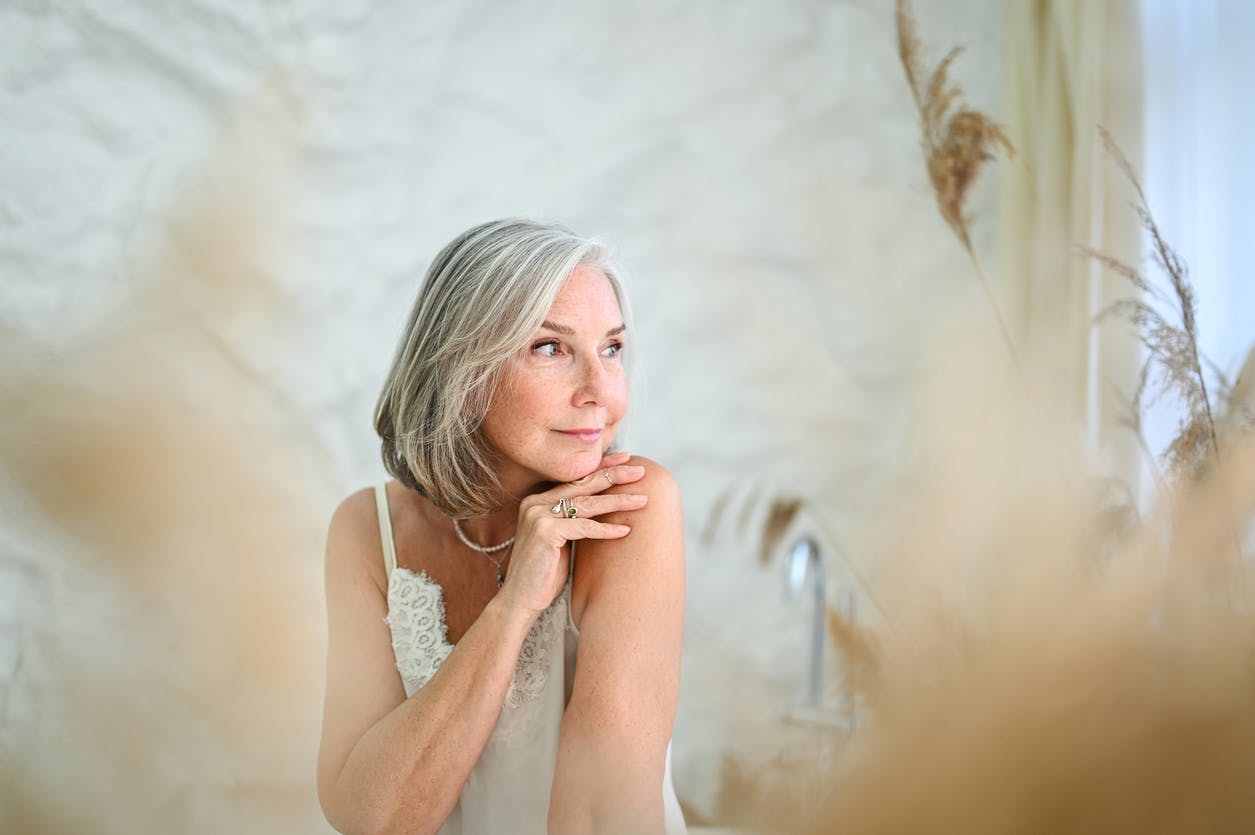 An older woman looking to the side