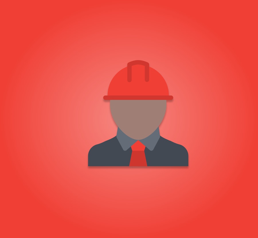 Male figure in a red tie with red hardhat