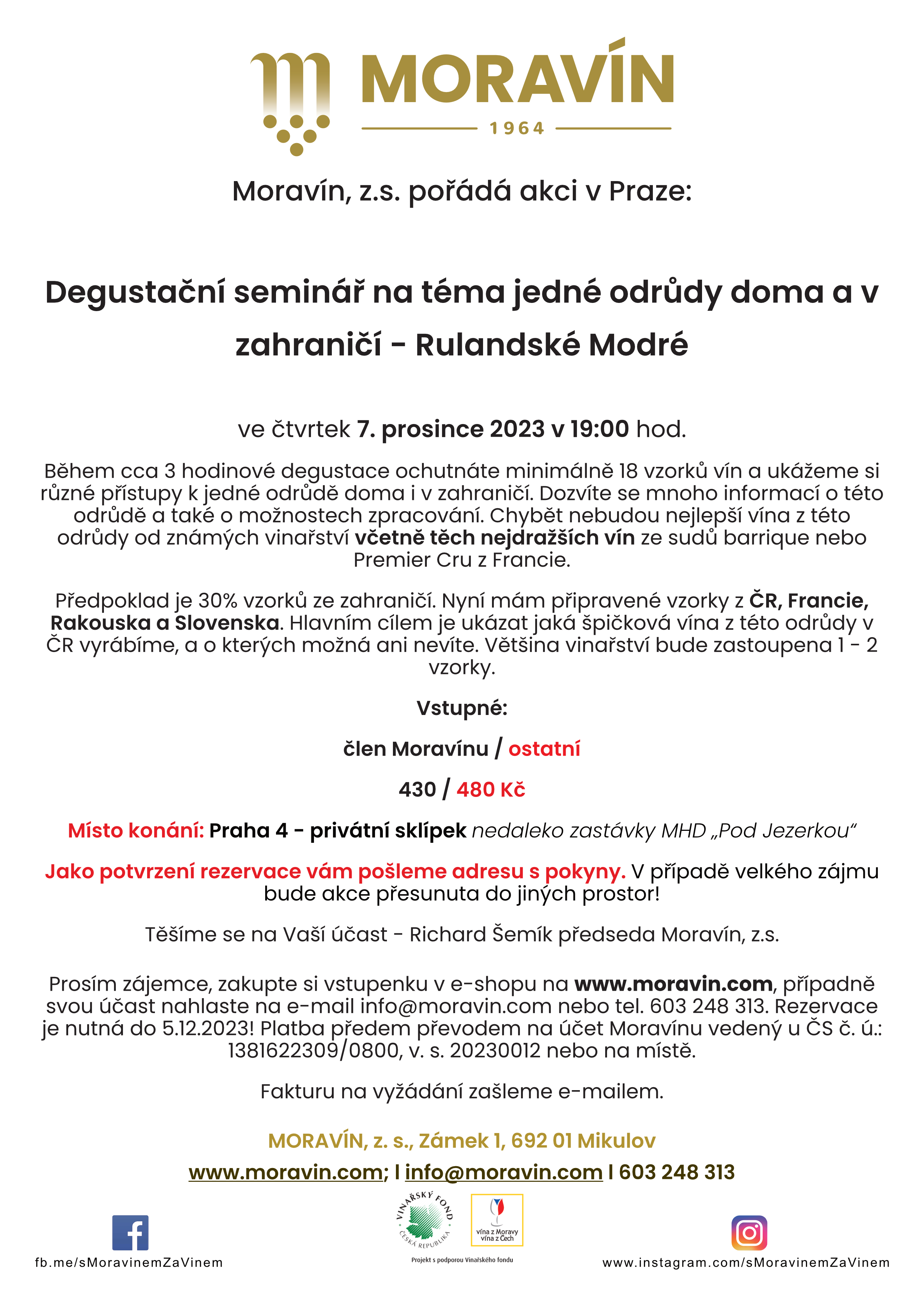 Degustační seminář na téma jedné odrůdy doma a v zahraničí - Rulandské modré | Praha 4 | 7. 12. 2023