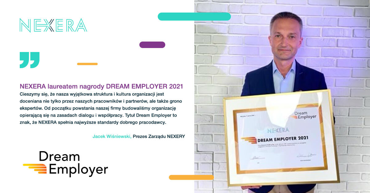 Prezes zarządu NEXERY z odebraną nagrodą Dream Employer