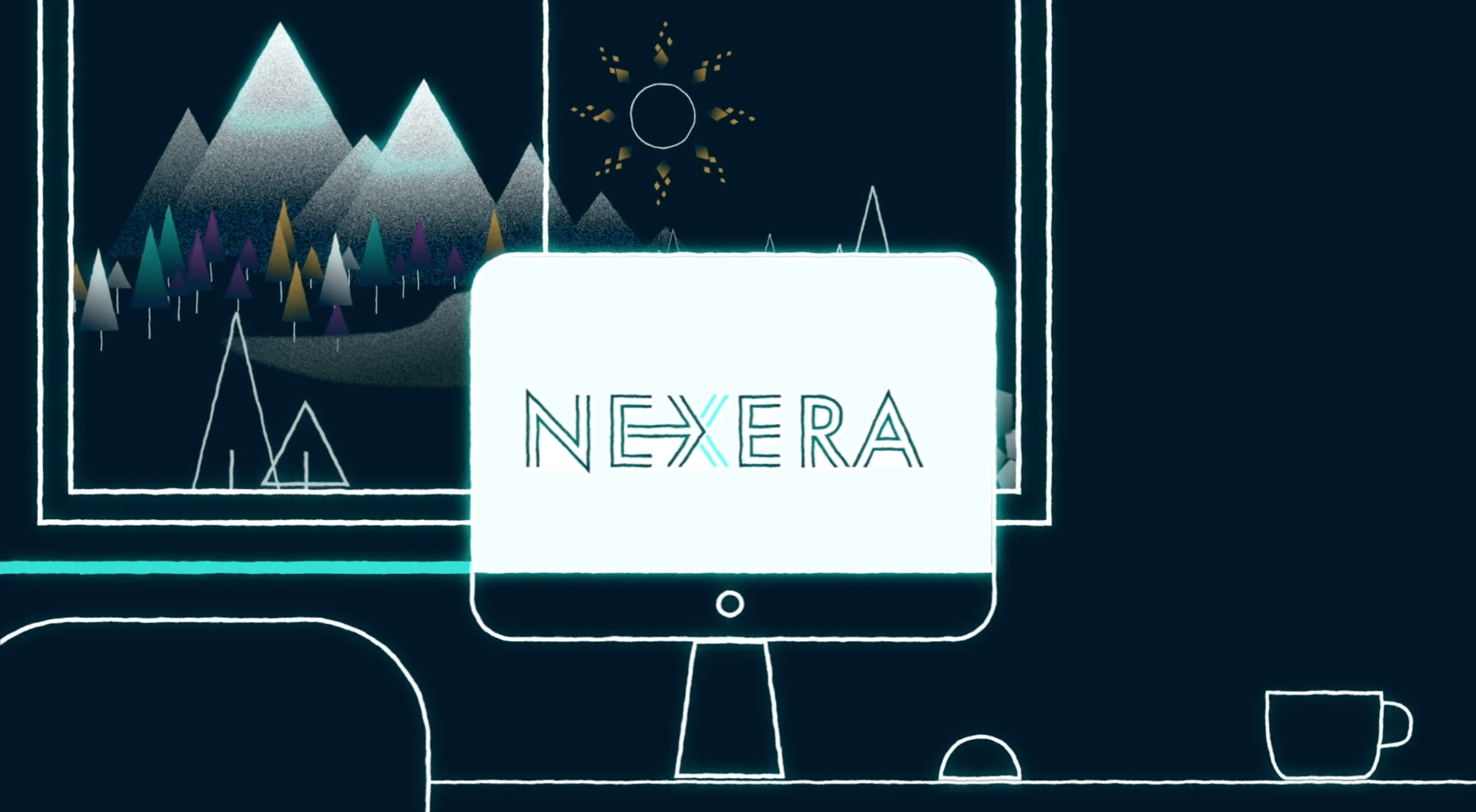 grafika z monitorem i logiem NEXERY na pulpicie