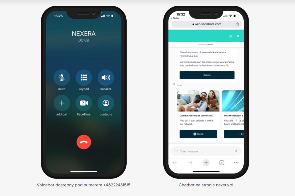 Widok chatbota i voicebota na telefonie