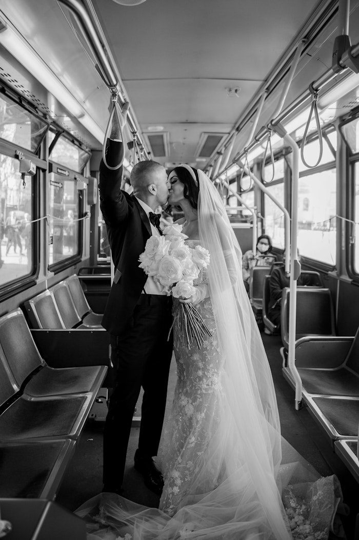 Editorial Wedding photo of the bride and groom on the TTC